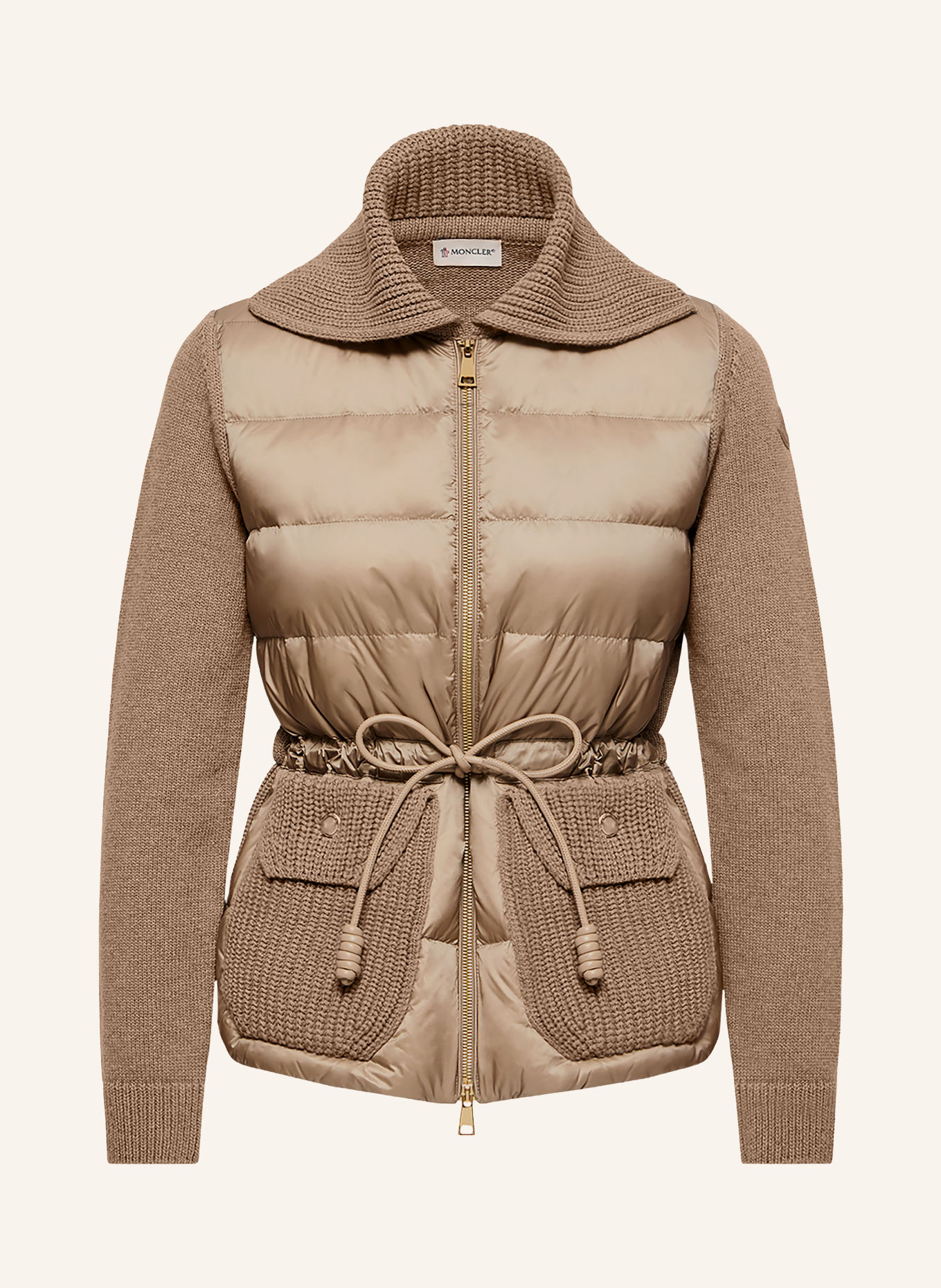 MONCLER Péřové bundy z kombinace materiálů: BÉŽOVÁ