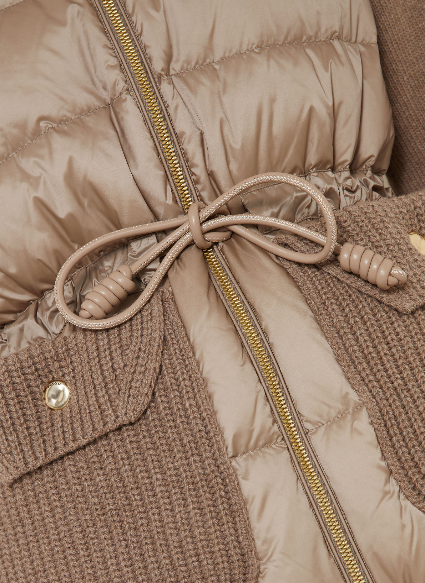 MONCLER Péřové bundy z kombinace materiálů: BÉŽOVÁ