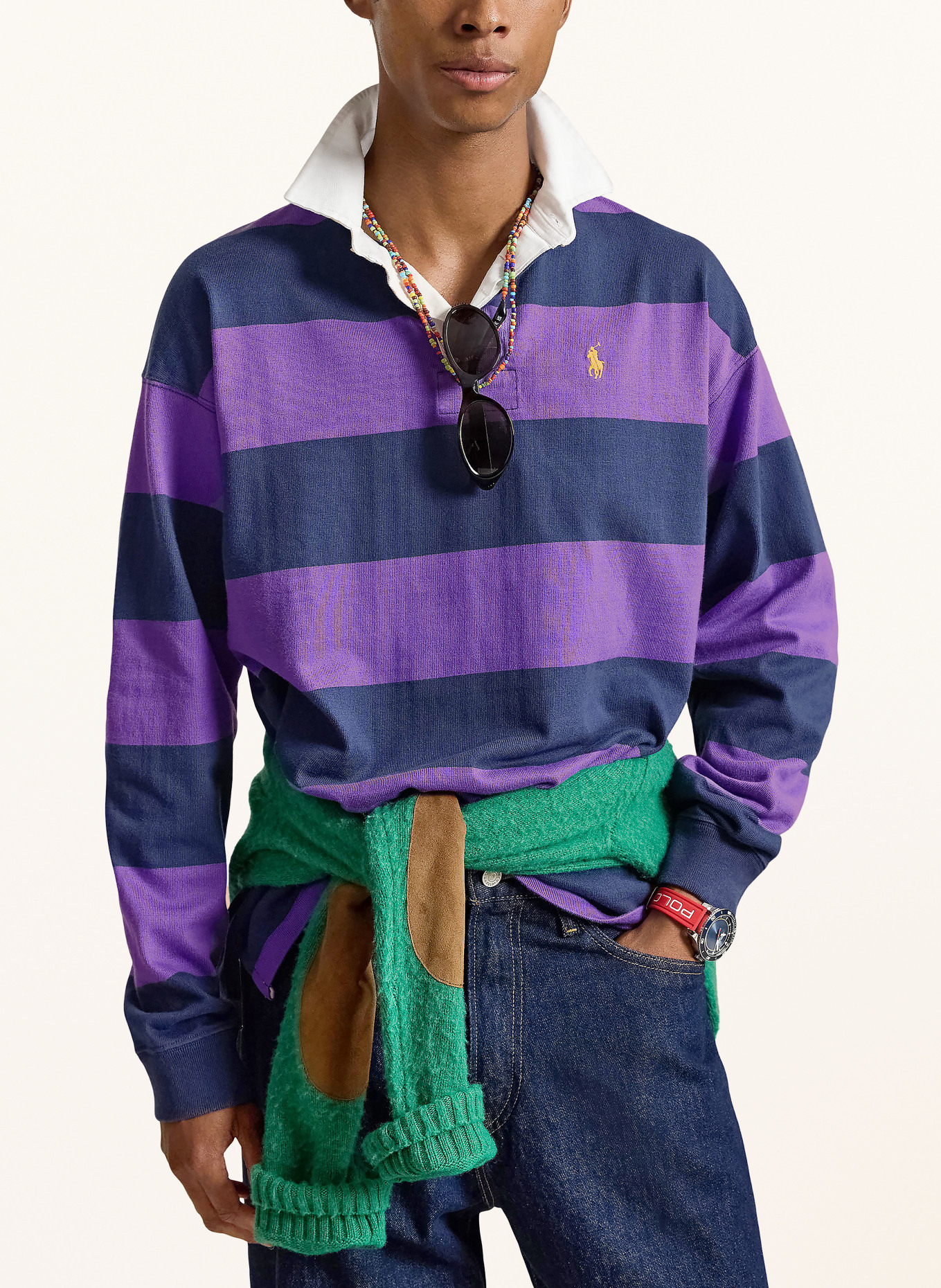POLO RALPH LAUREN Rugbyshirt: DONKERBLAUW / PAARS / WIT