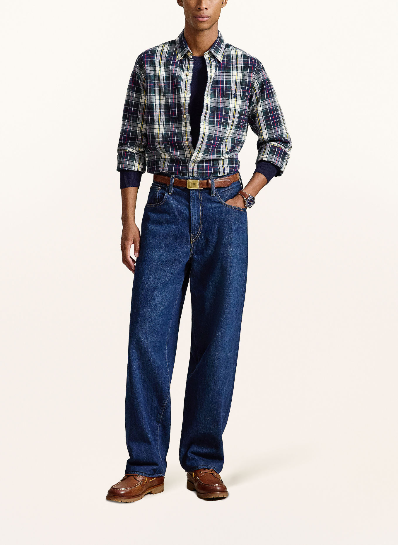 POLO RALPH LAUREN Hemd Custom Fit: DUNKELBLAU / ECRU / ROT