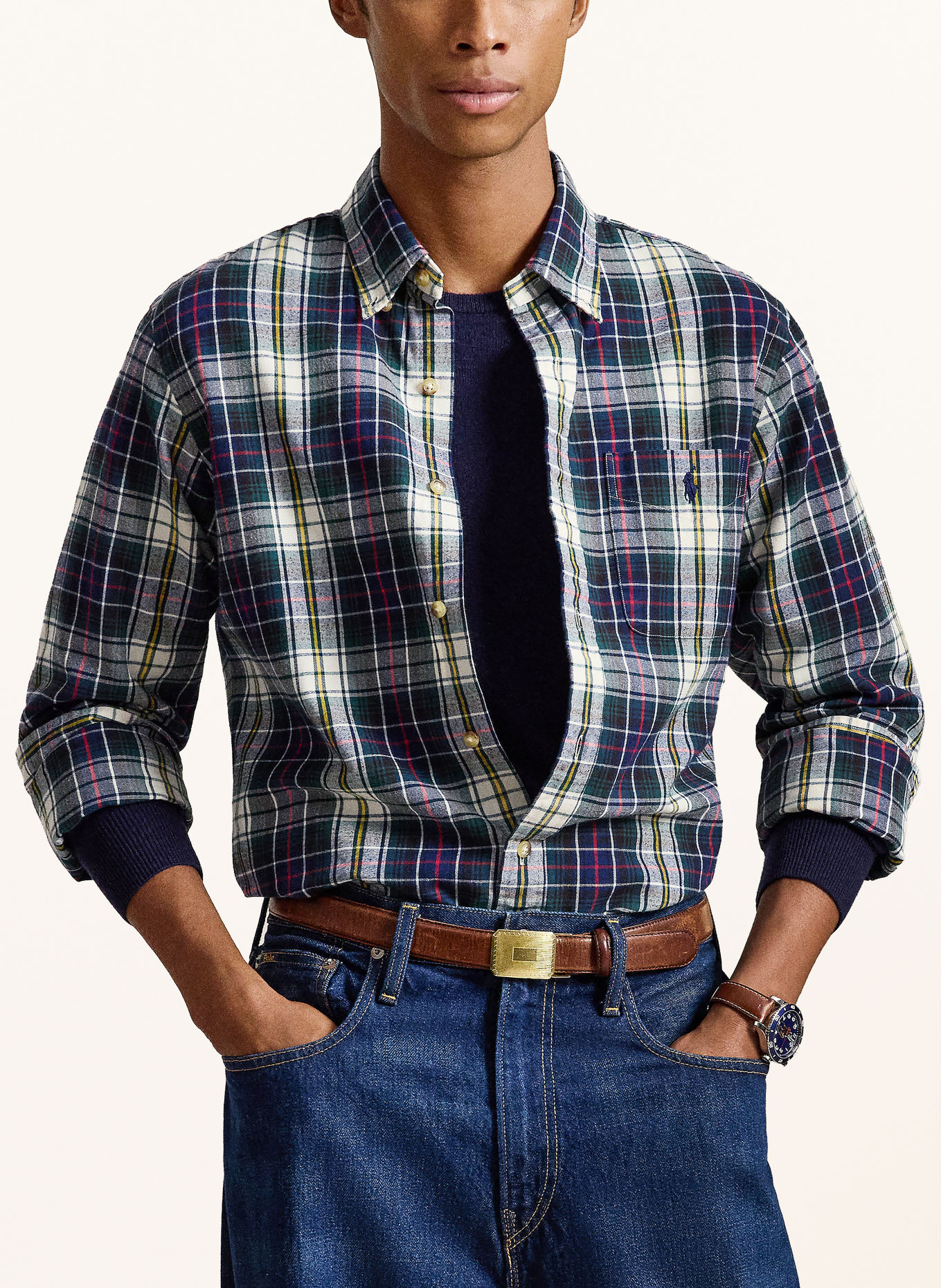 POLO RALPH LAUREN Hemd Custom Fit: DUNKELBLAU / ECRU / ROT