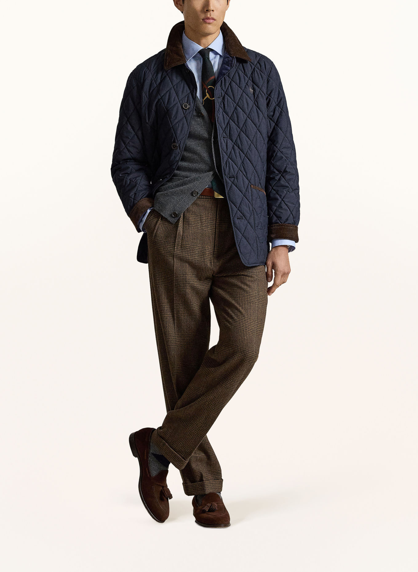 POLO RALPH LAUREN Veste matelassée: BLEU FONCÉ / MARRON FONCÉ