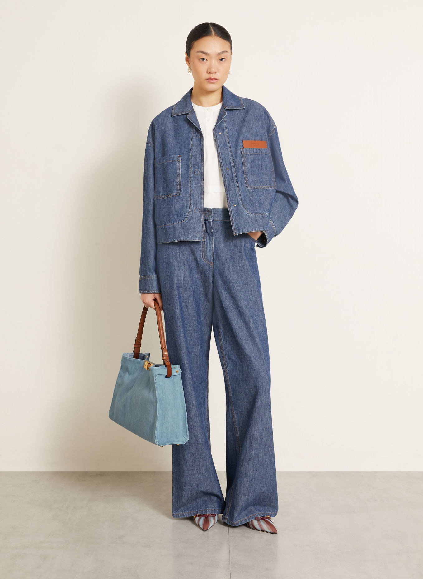FENDI WAY MEDIUM Handbag: LIGHT BLUE / DARK BROWN