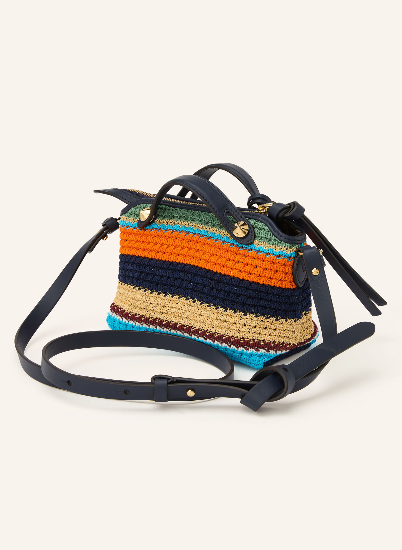 FENDI BY THE WAY SOFT MINI Crossbody Bag: DARK BLUE / BEIGE / ORANGE