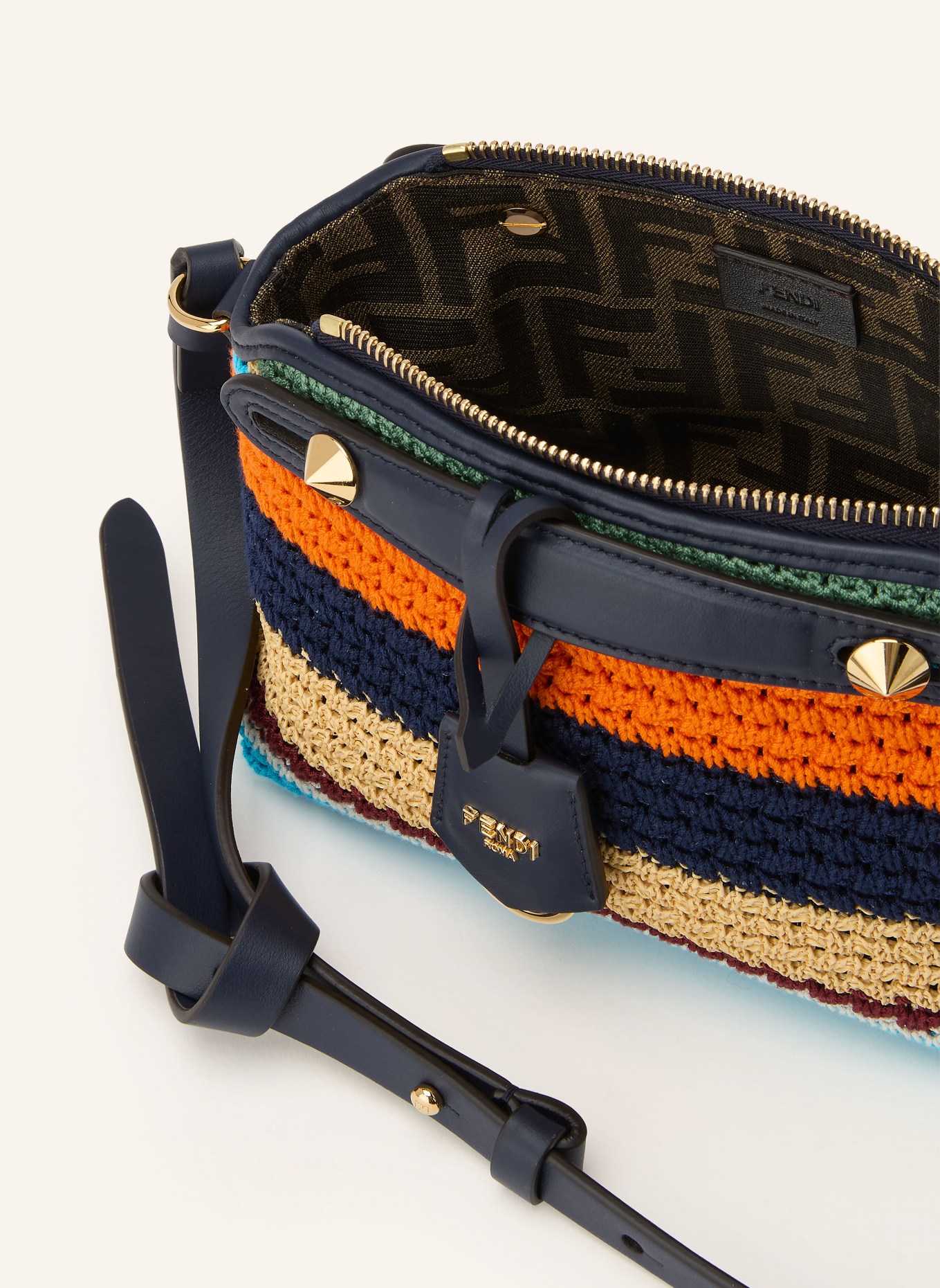 FENDI BY THE WAY SOFT MINI Crossbody Bag: DARK BLUE / BEIGE / ORANGE
