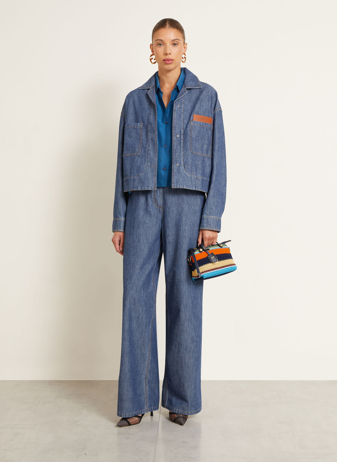 FENDI BY THE WAY SOFT MINI Crossbody Bag: DARK BLUE / BEIGE / ORANGE
