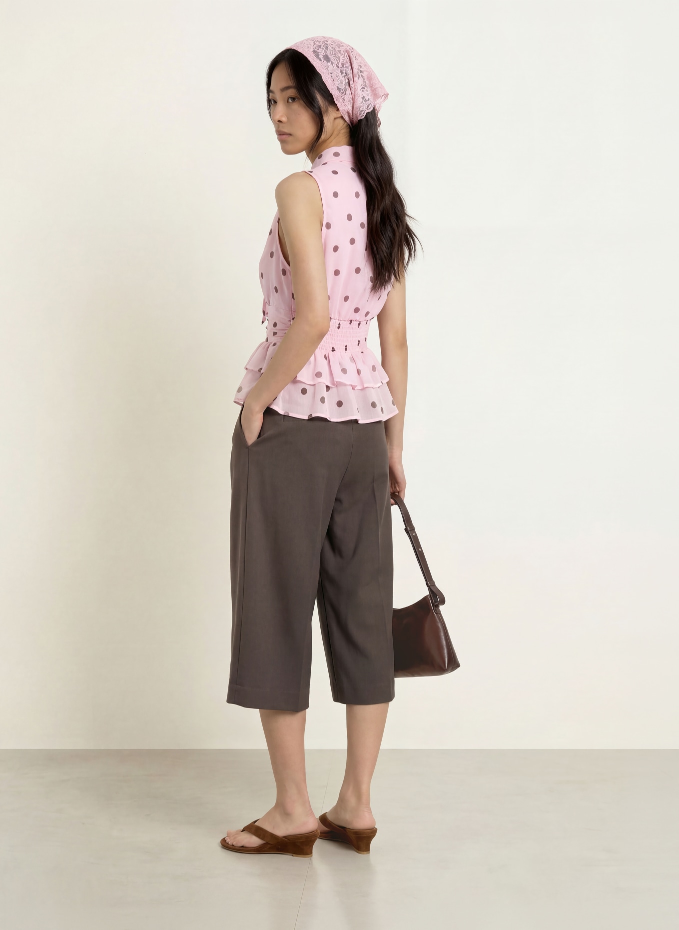 NEO NOIR Blousetop ANSOL met strik: ROZE / MARRON FONCÉ