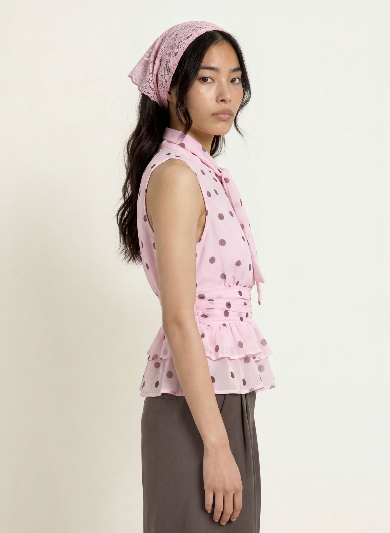 NEO NOIR Blousetop ANSOL met strik: ROZE / MARRON FONCÉ