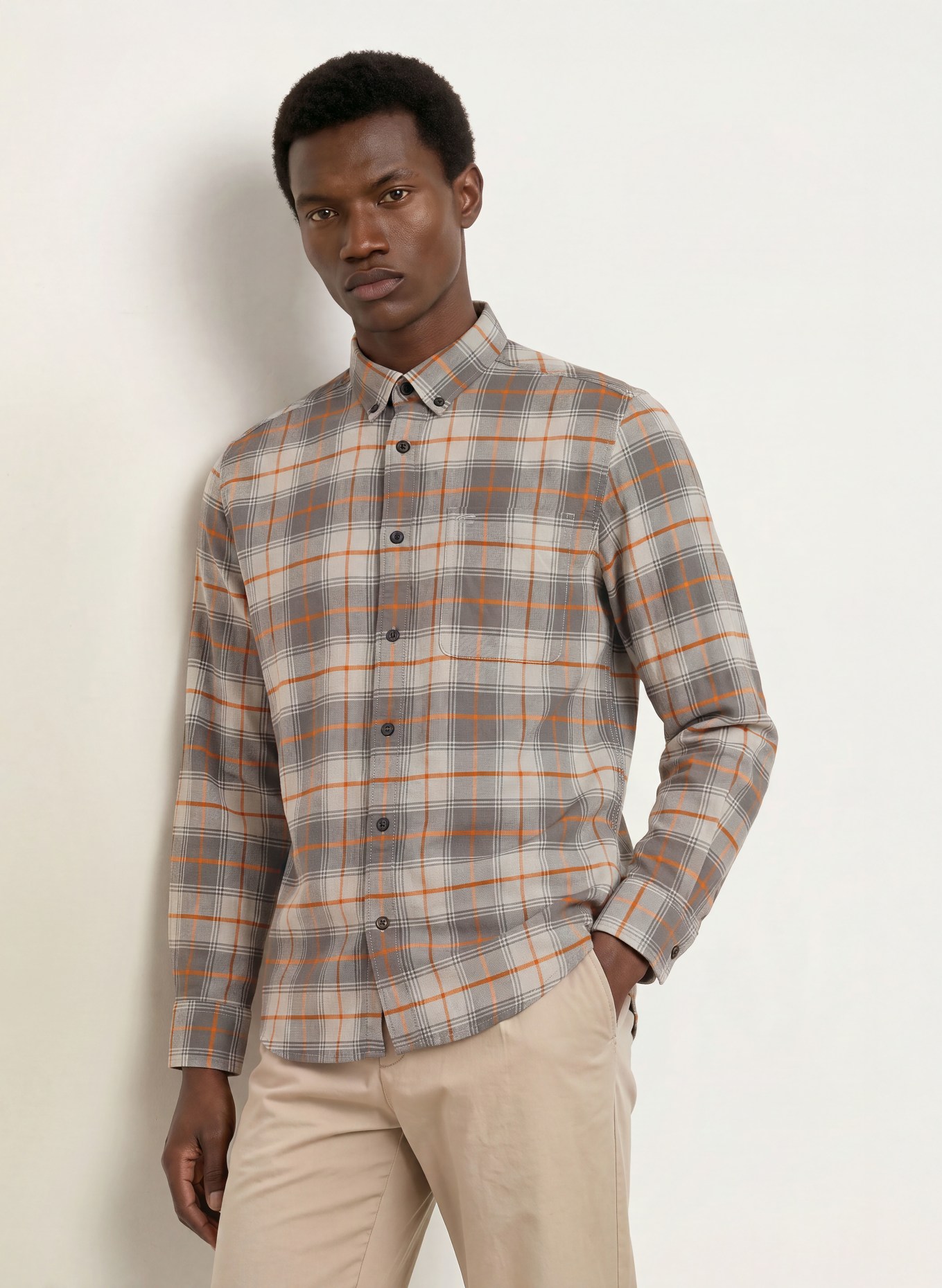 camel active Hemd Regular Fit: GRAU / DUNKELGRAU / ORANGE