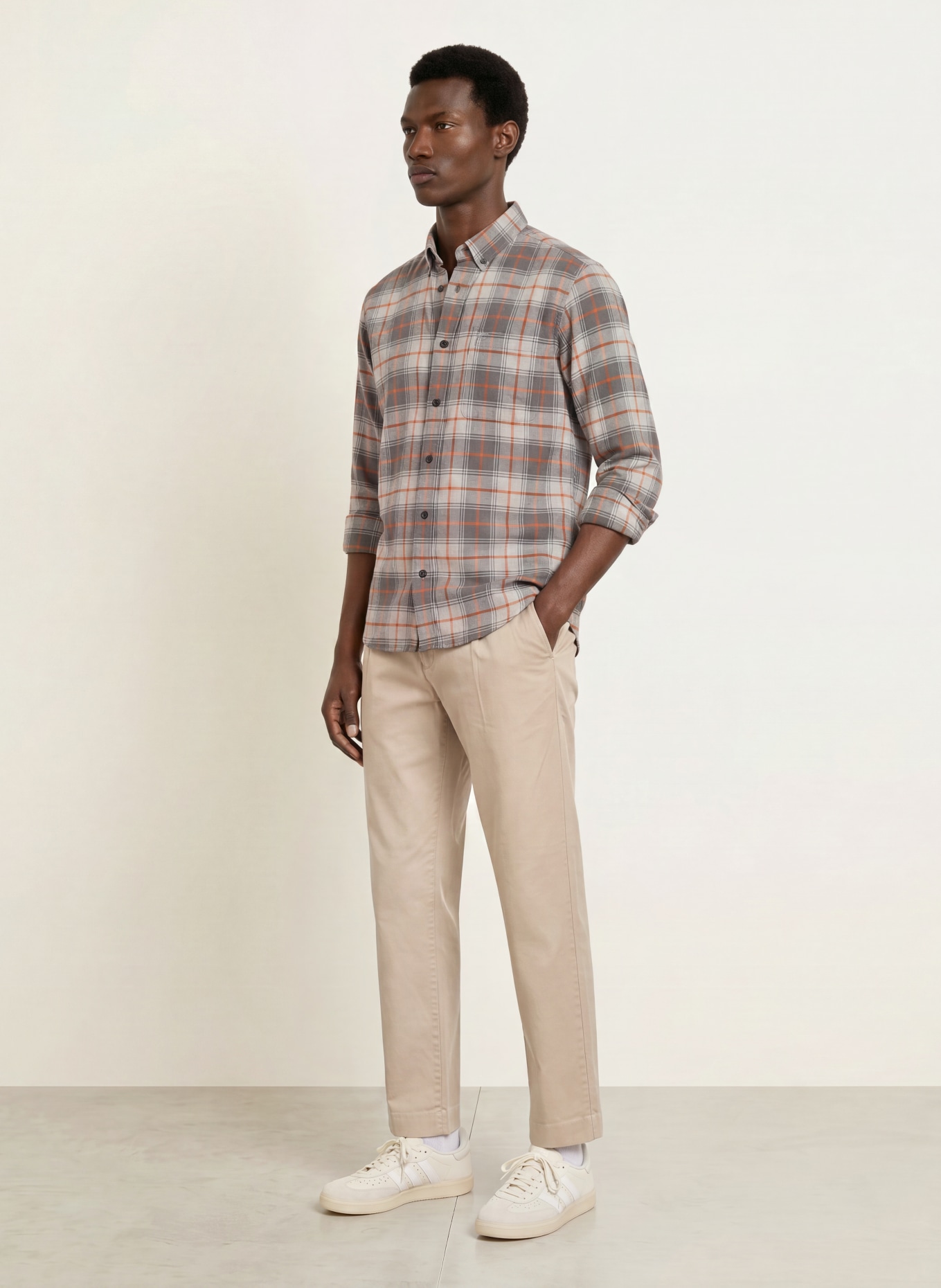 camel active Hemd Regular Fit: GRAU / DUNKELGRAU / ORANGE