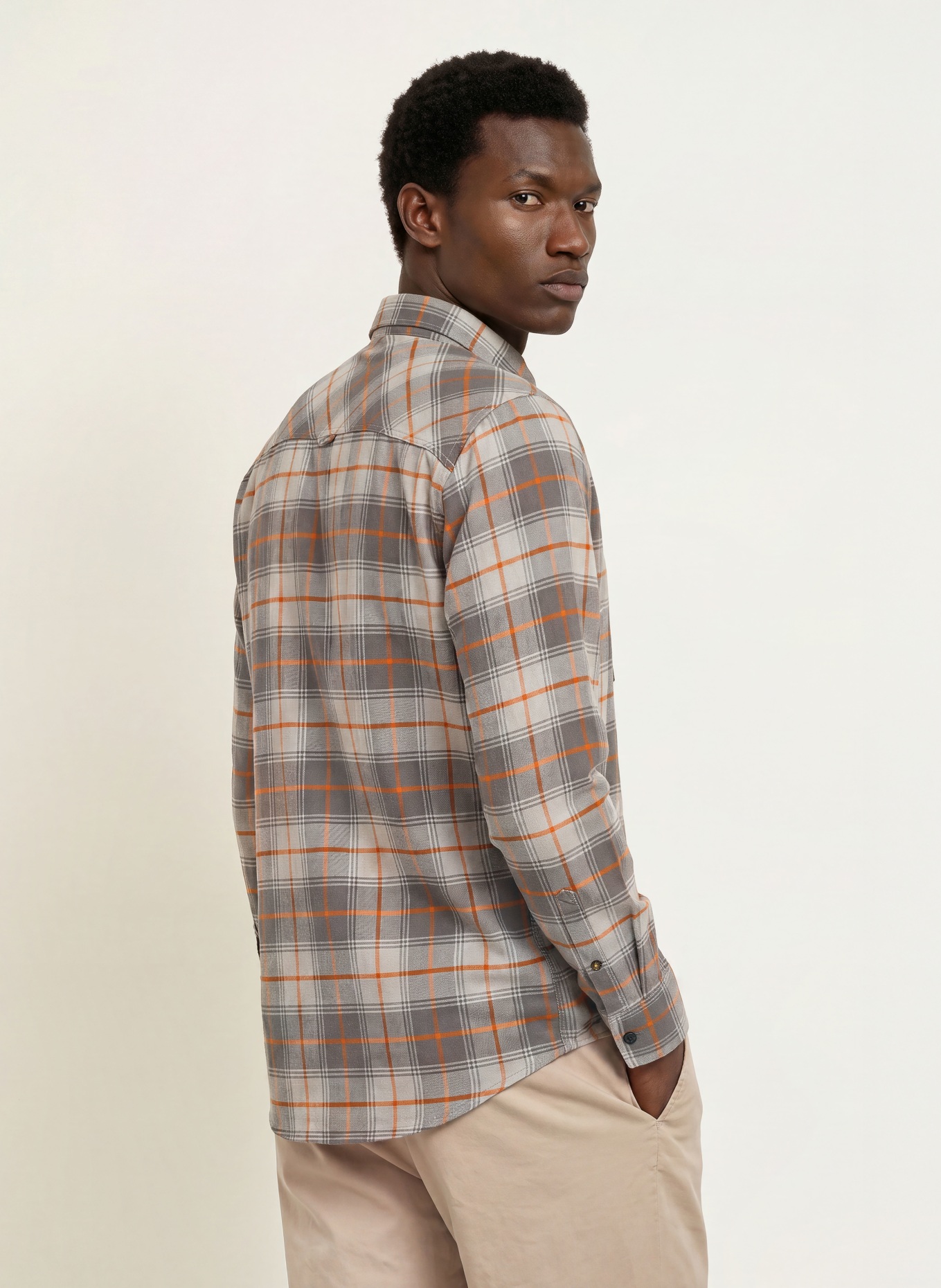 camel active Hemd Regular Fit: GRAU / DUNKELGRAU / ORANGE