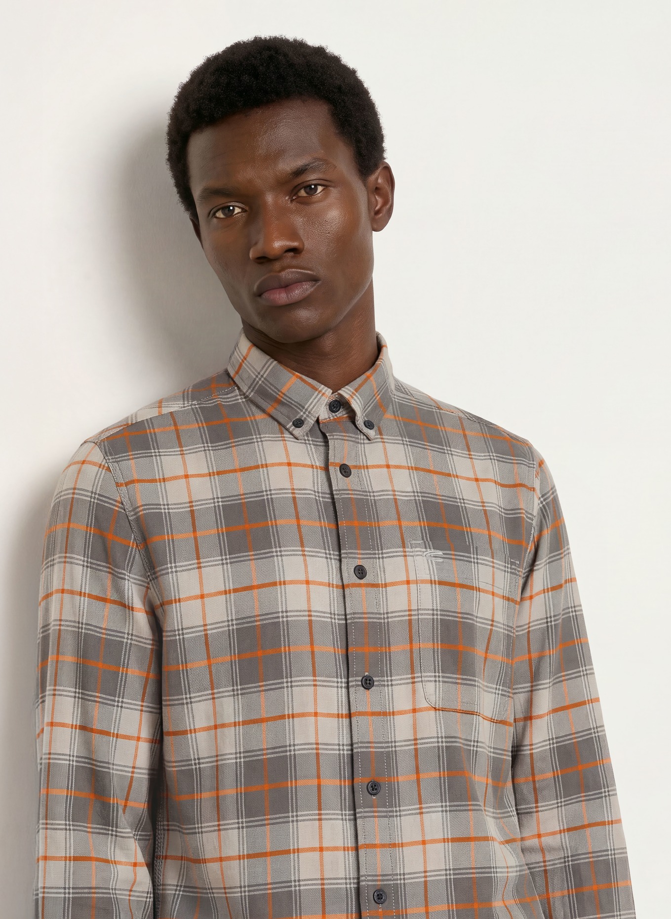 camel active Hemd Regular Fit: GRAU / DUNKELGRAU / ORANGE