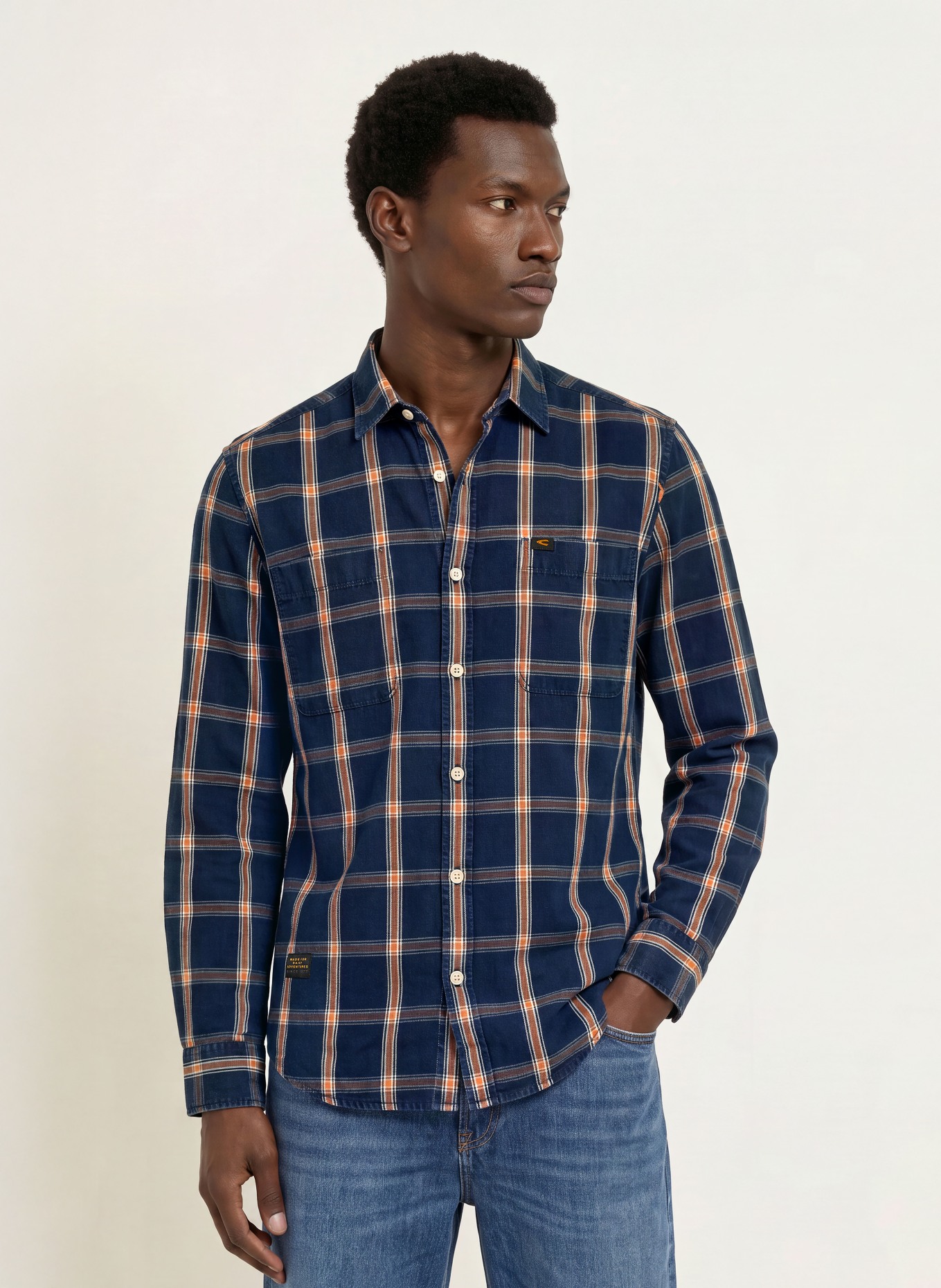 camel active Hemd Regular Fit: DUNKELBLAU / DUNKELORANGE / WEISS