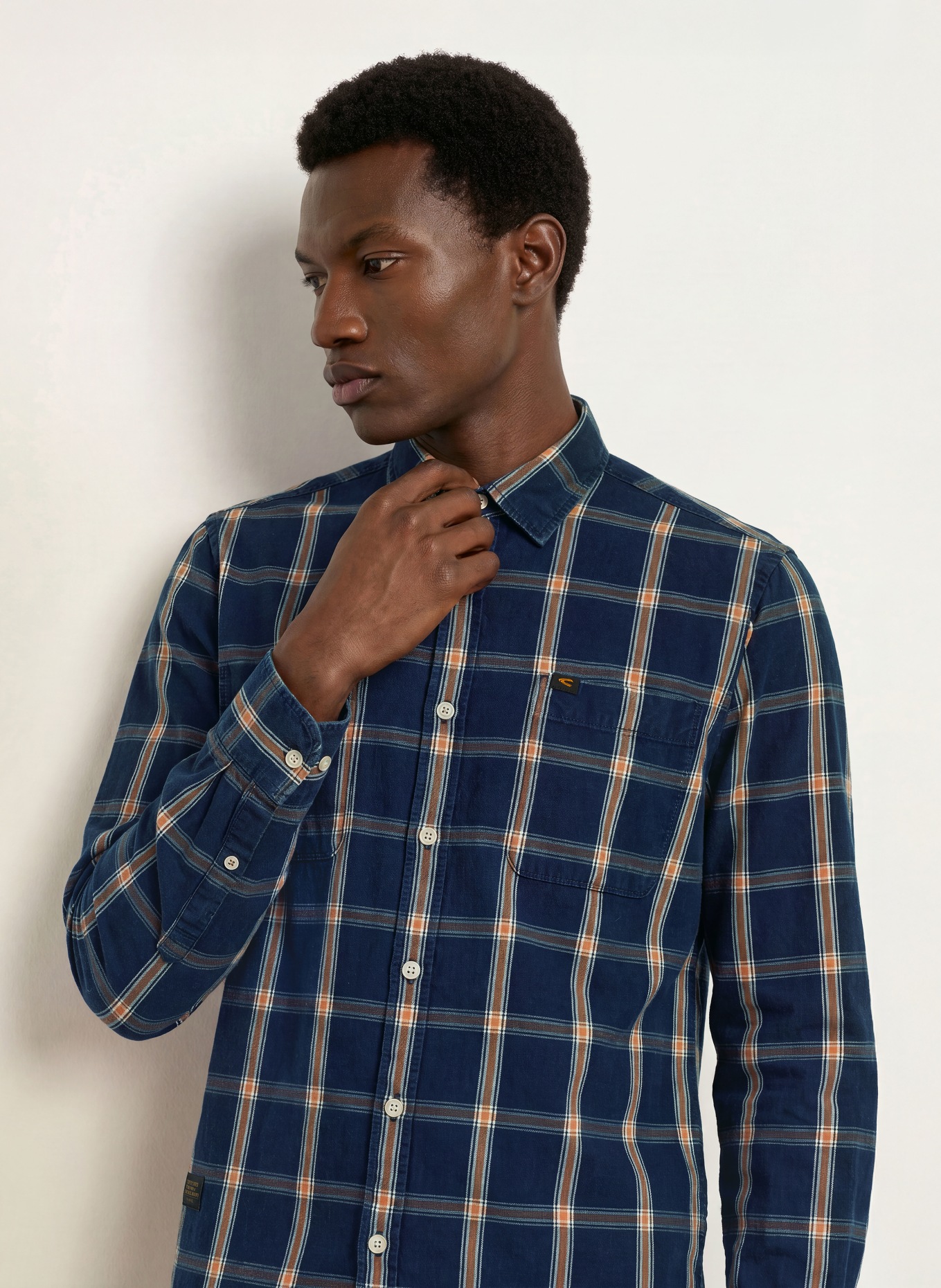 camel active Hemd Regular Fit: DUNKELBLAU / DUNKELORANGE / WEISS