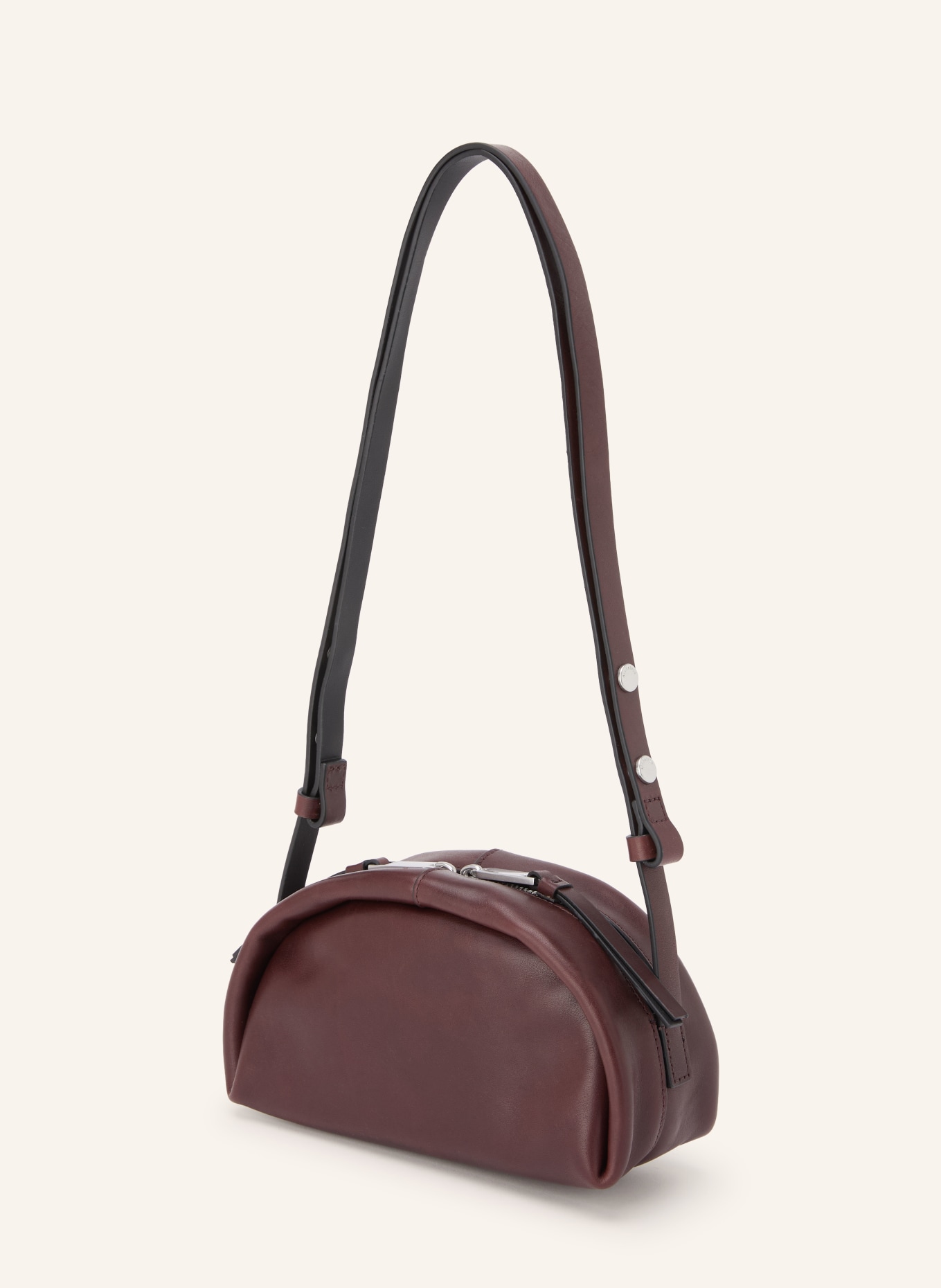 ALLSAINTS ROSALIE ARC Shoulder Bag: DARK RED / SILVER