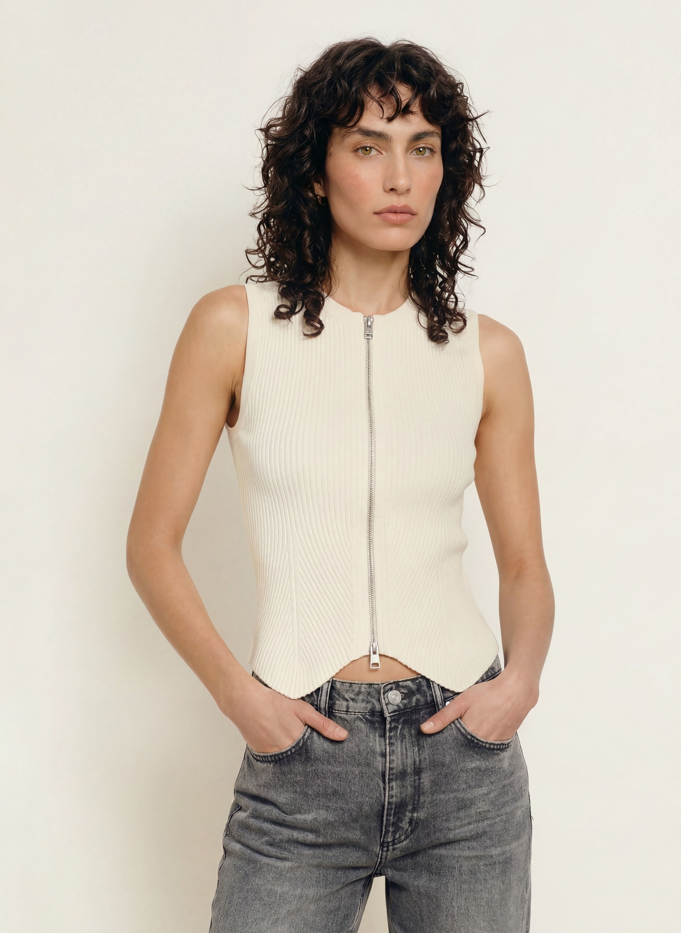 ALLSAINTS Gebreid vest CRUZ: CRÈME