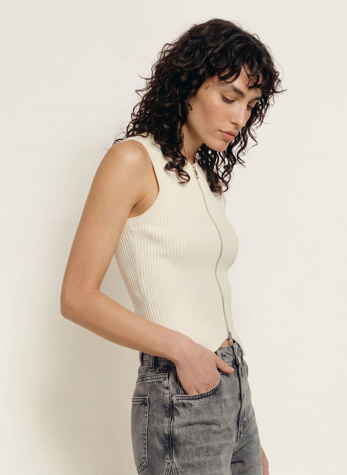 ALLSAINTS Gebreid vest CRUZ: CRÈME