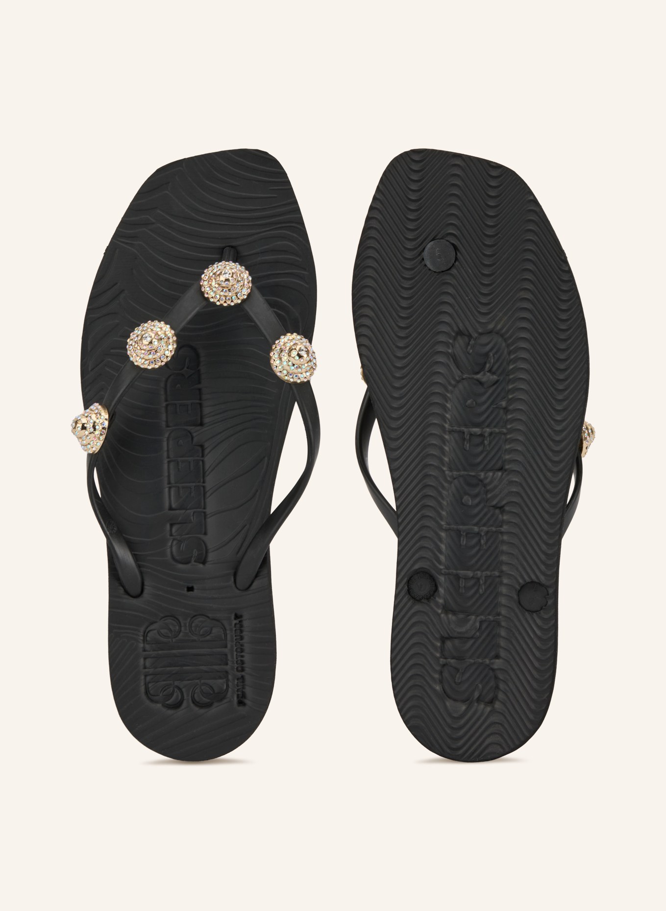 SLEEPERS TAPERED Flipflops met sierstenen: ZWART / ZILVER