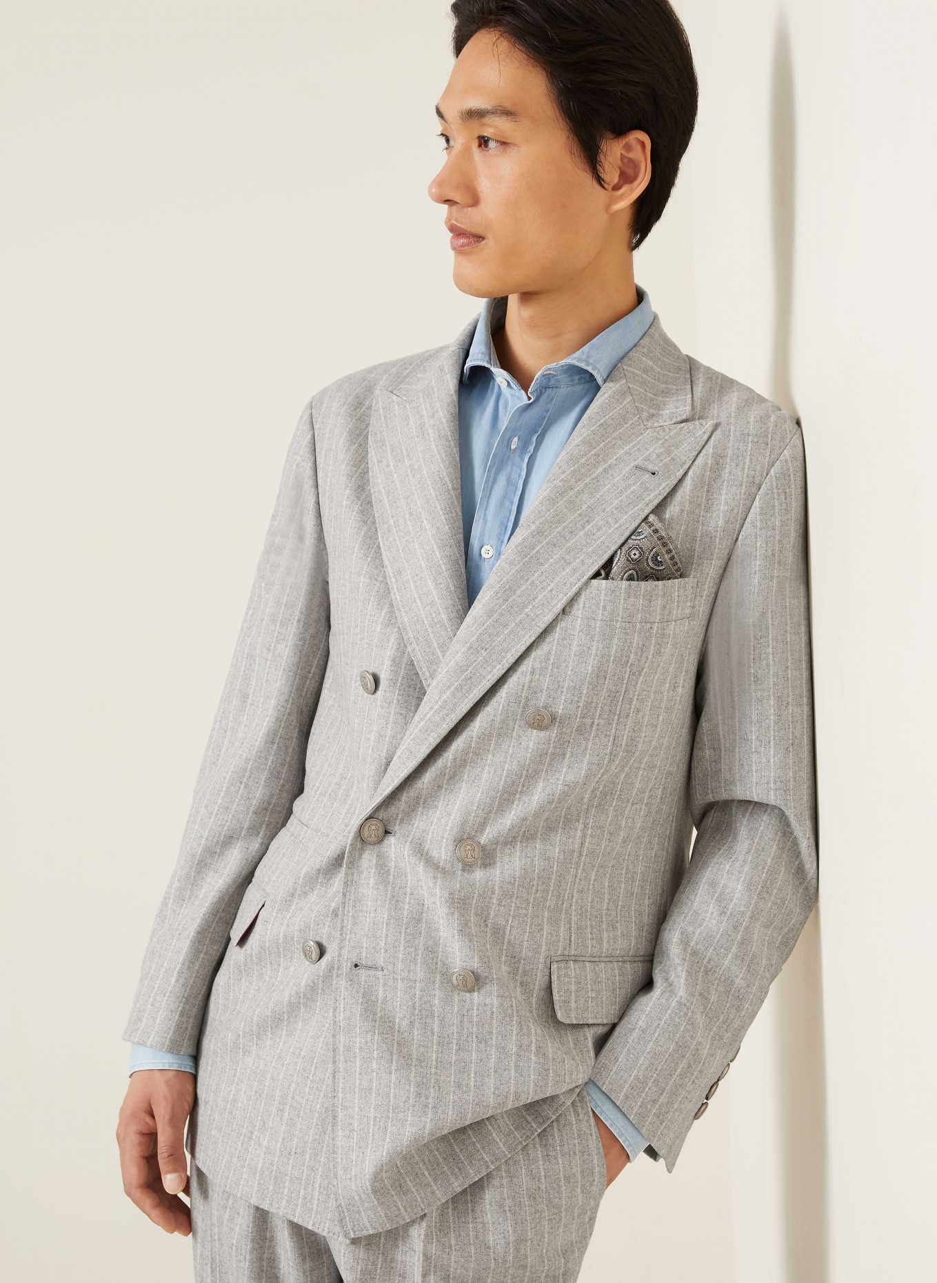 BRUNELLO CUCINELLI Slim Fit-kostym: LJUSGRÅ / VIT