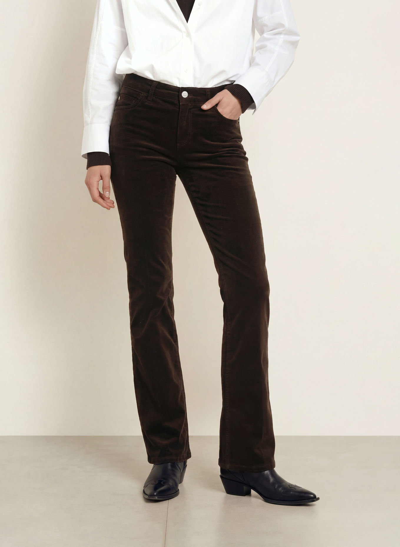 CAMBIO PARIS Velvet Bootcut Trousers: 771 choco spill