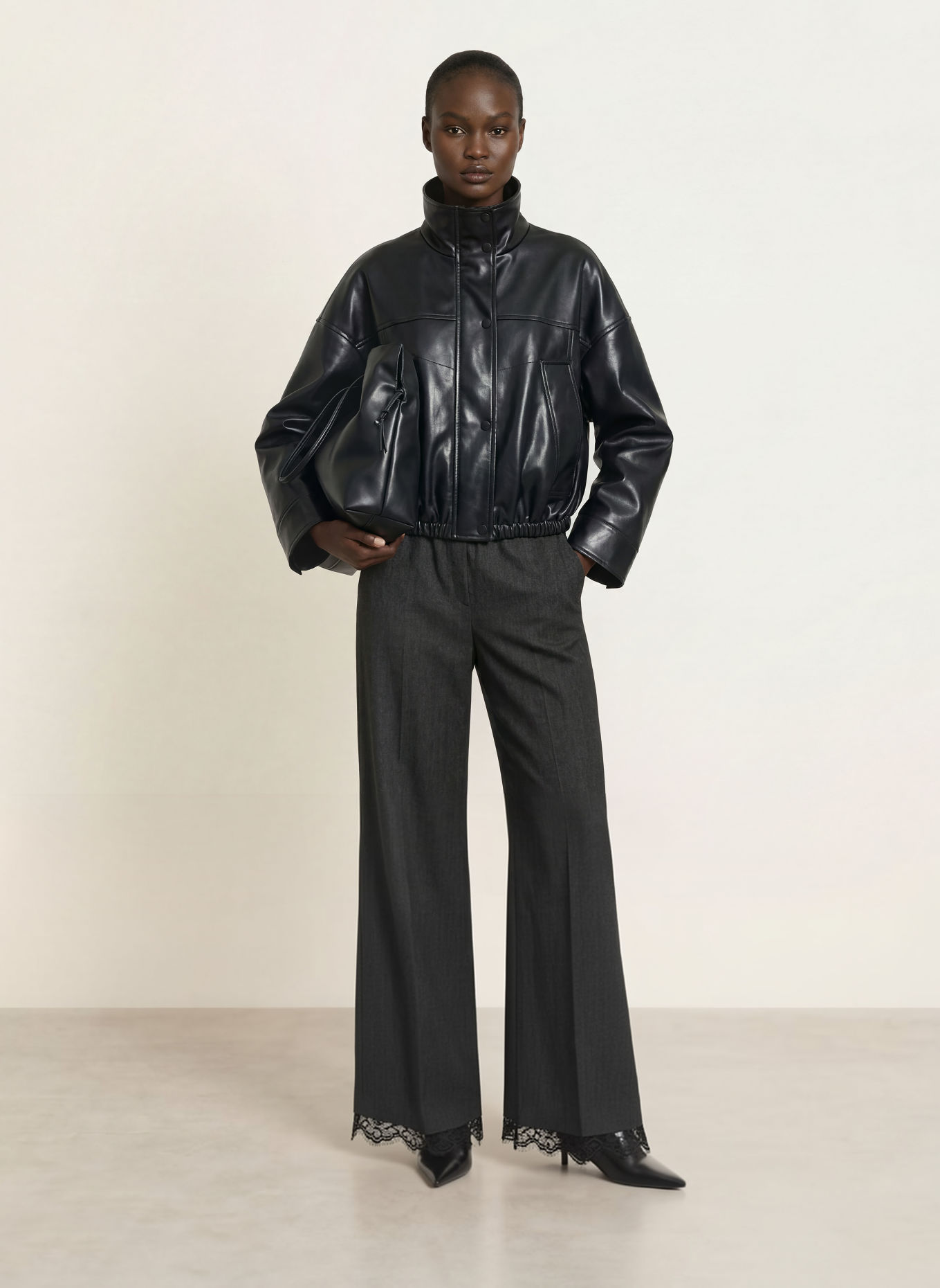 CAMBIO AVELINE 7/8-length trousers with lace: DARK GRAY / BLACK