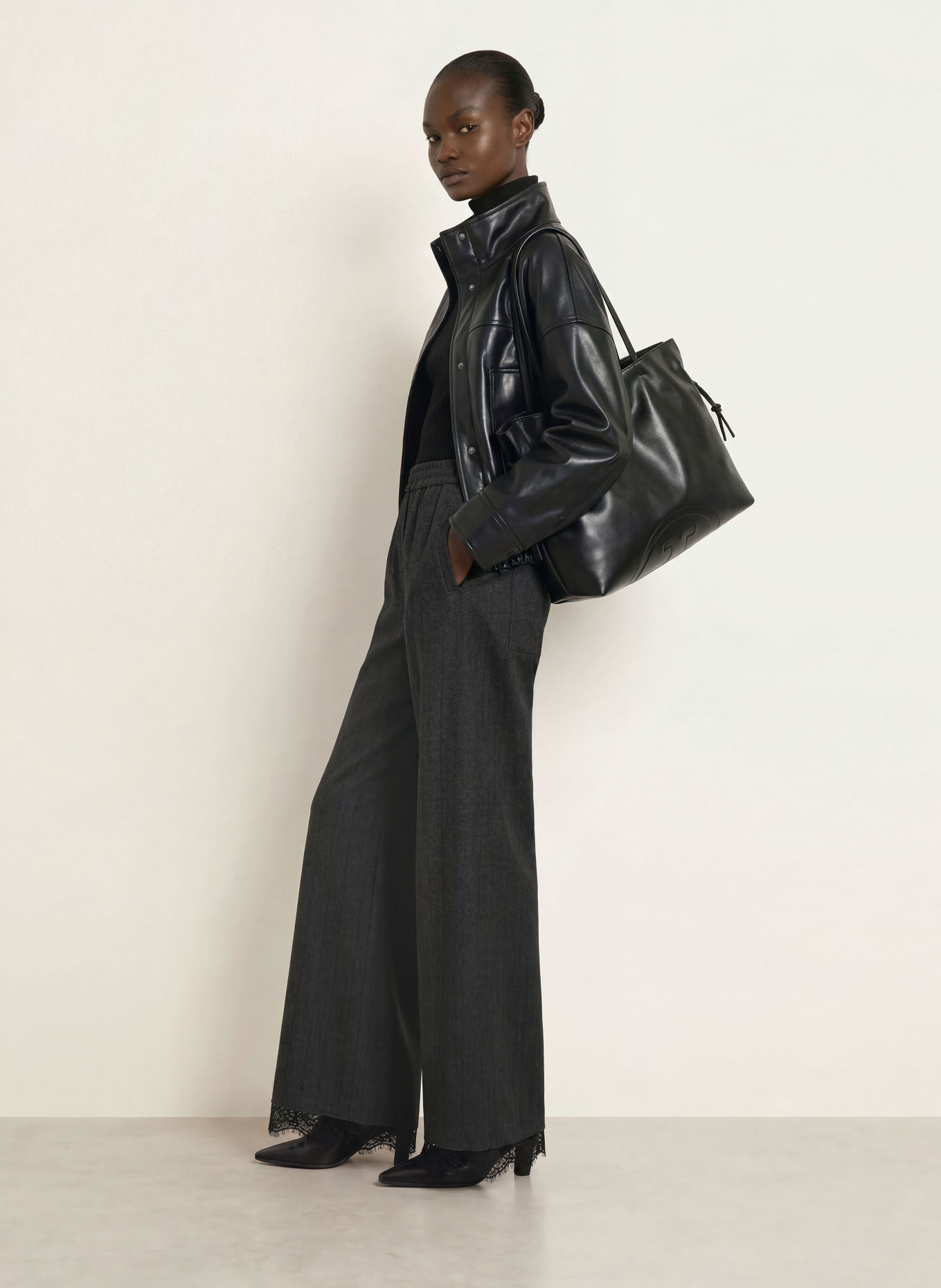 CAMBIO AVELINE 7/8-length trousers with lace: DARK GRAY / BLACK