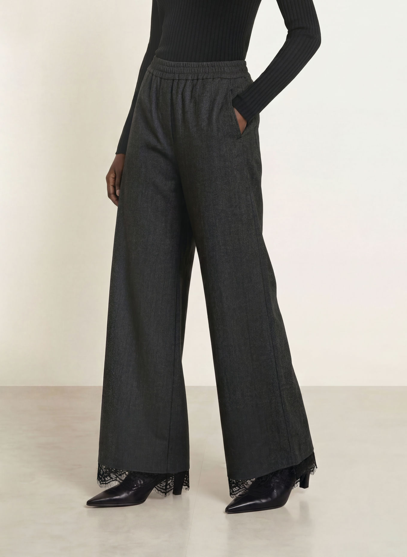 CAMBIO AVELINE 7/8-length trousers with lace: DARK GRAY / BLACK