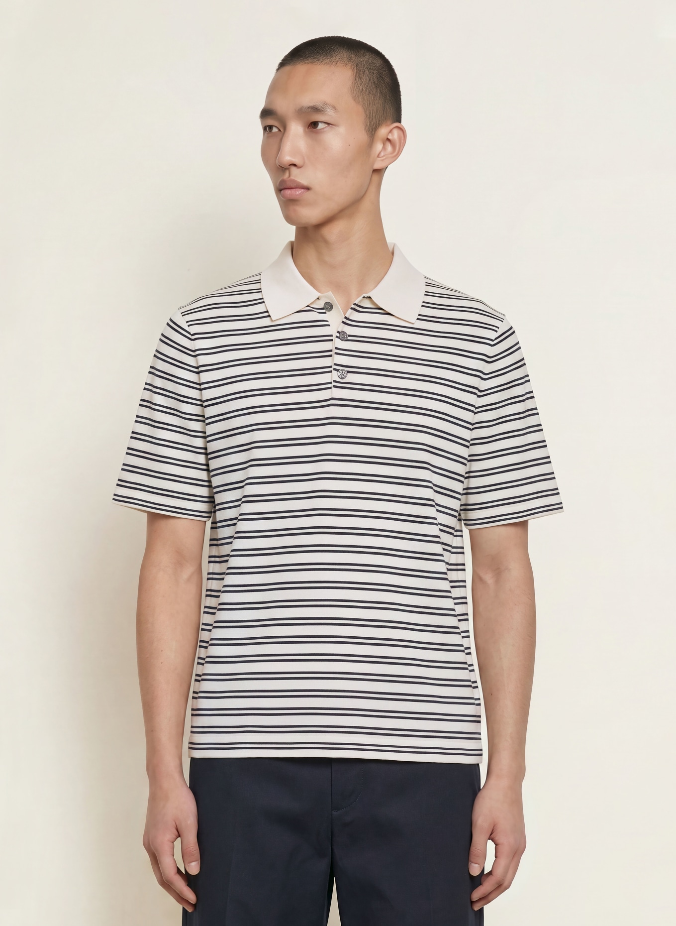 ARKET Polo en maille: ÉCRU / NOIR