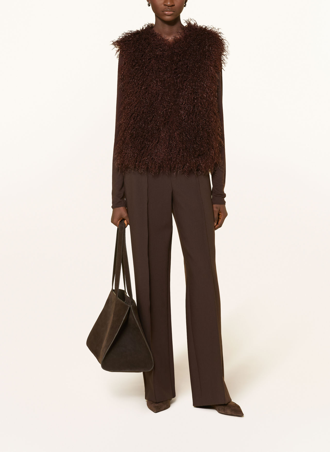 oui Faux Fur Vest: DARK BROWN