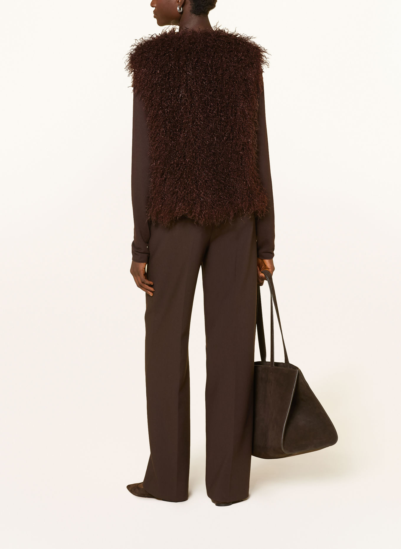 oui Faux Fur Vest: DARK BROWN
