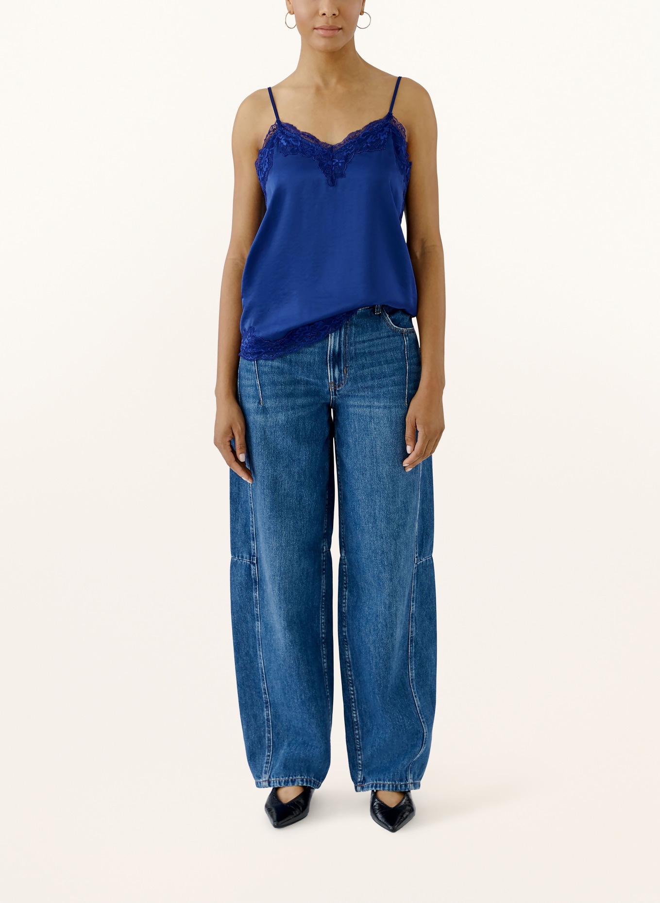 oui Top en satin avec dentelle: BLEU