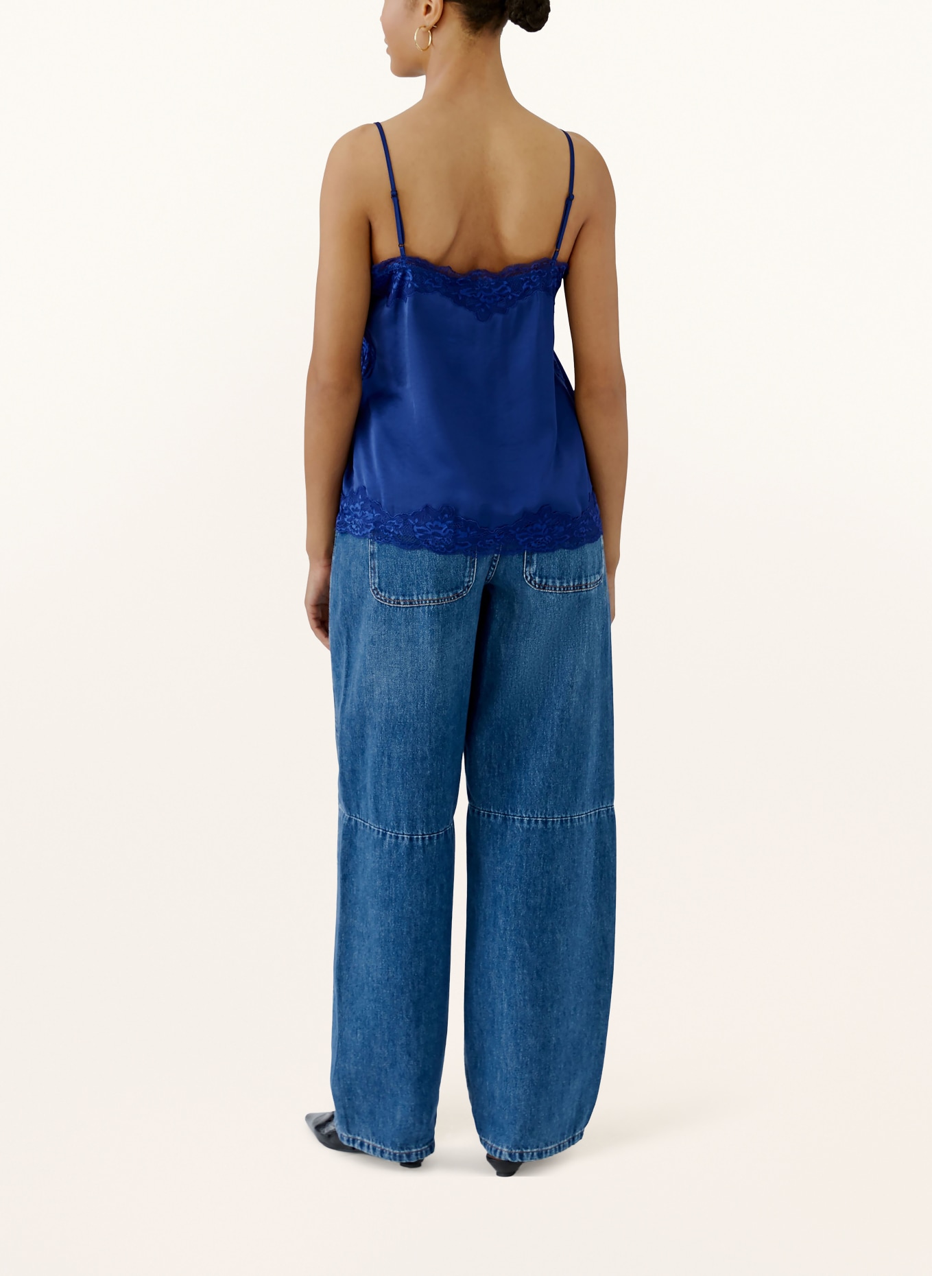 oui Top en satin avec dentelle: BLEU