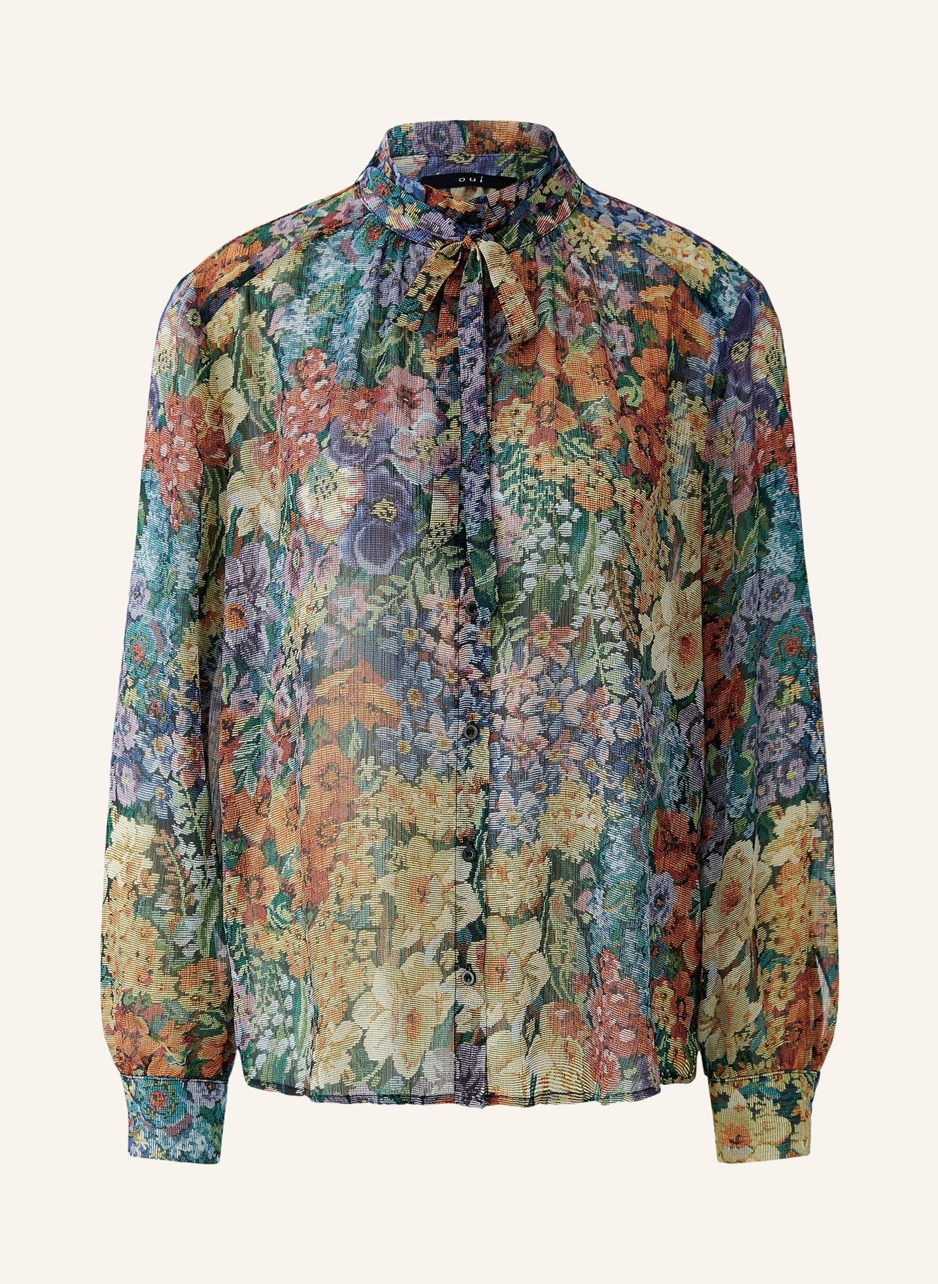 oui Blouse with removable bow and volants: ORANGE FONCÉ / LILAS / VERT