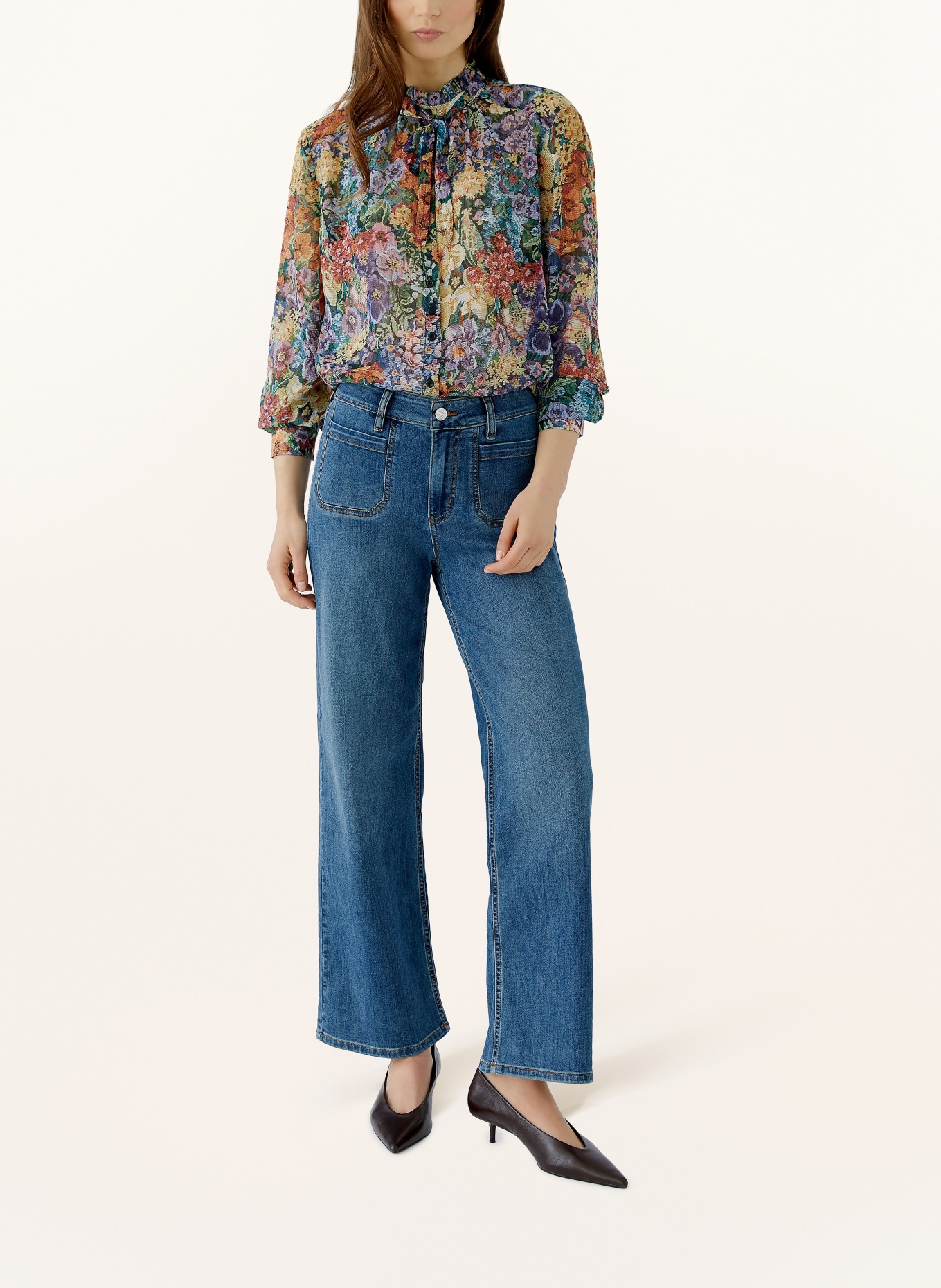 oui Blouse with removable bow and volants: ORANGE FONCÉ / LILAS / VERT