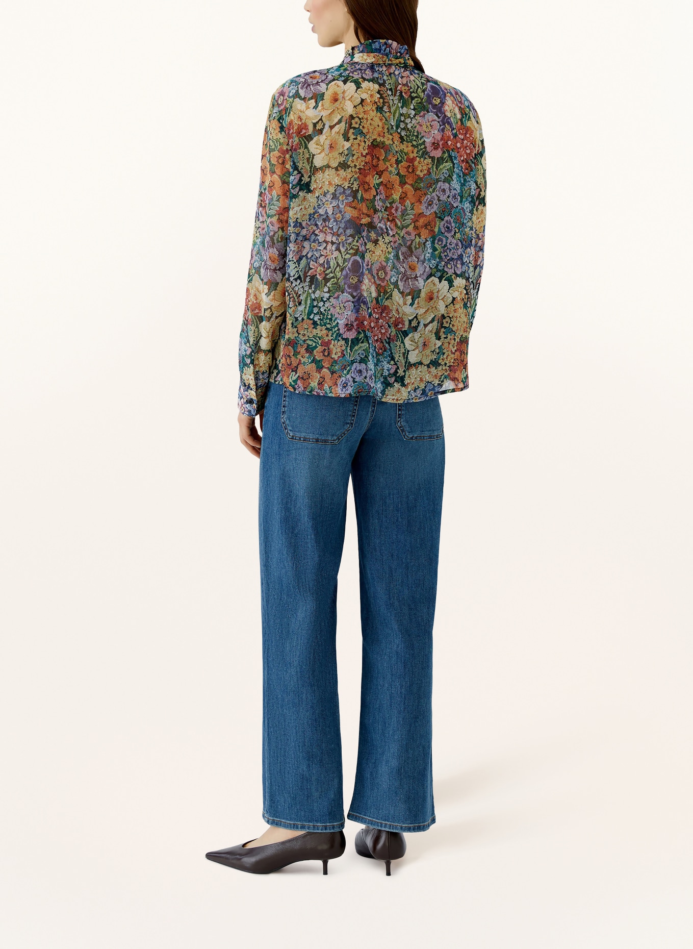 oui Blouse with removable bow and volants: ORANGE FONCÉ / LILAS / VERT