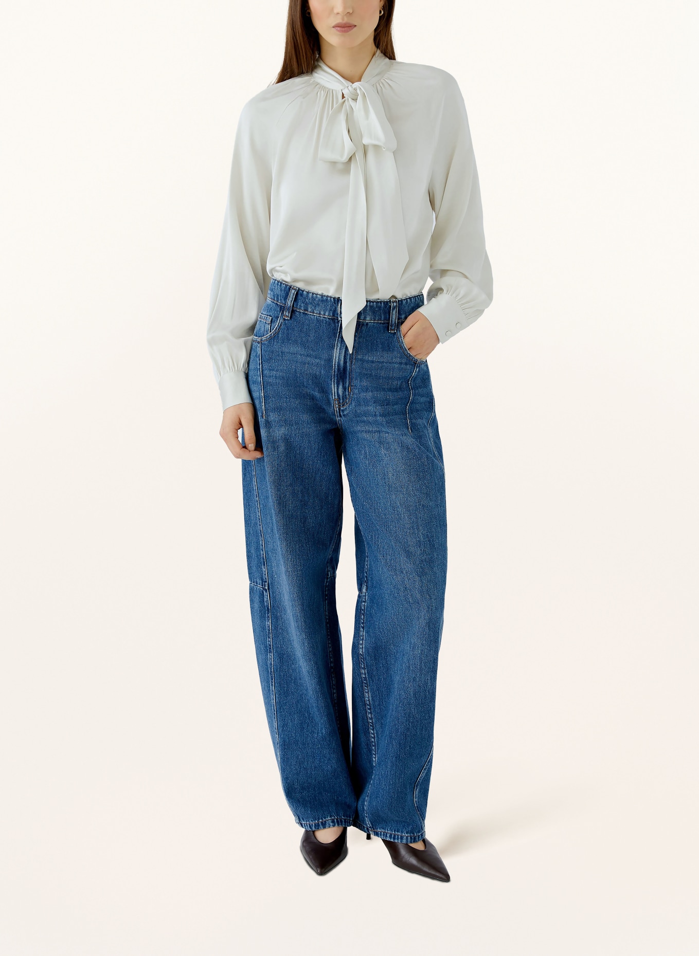 oui Blouse à lavallière en satin: BLANC