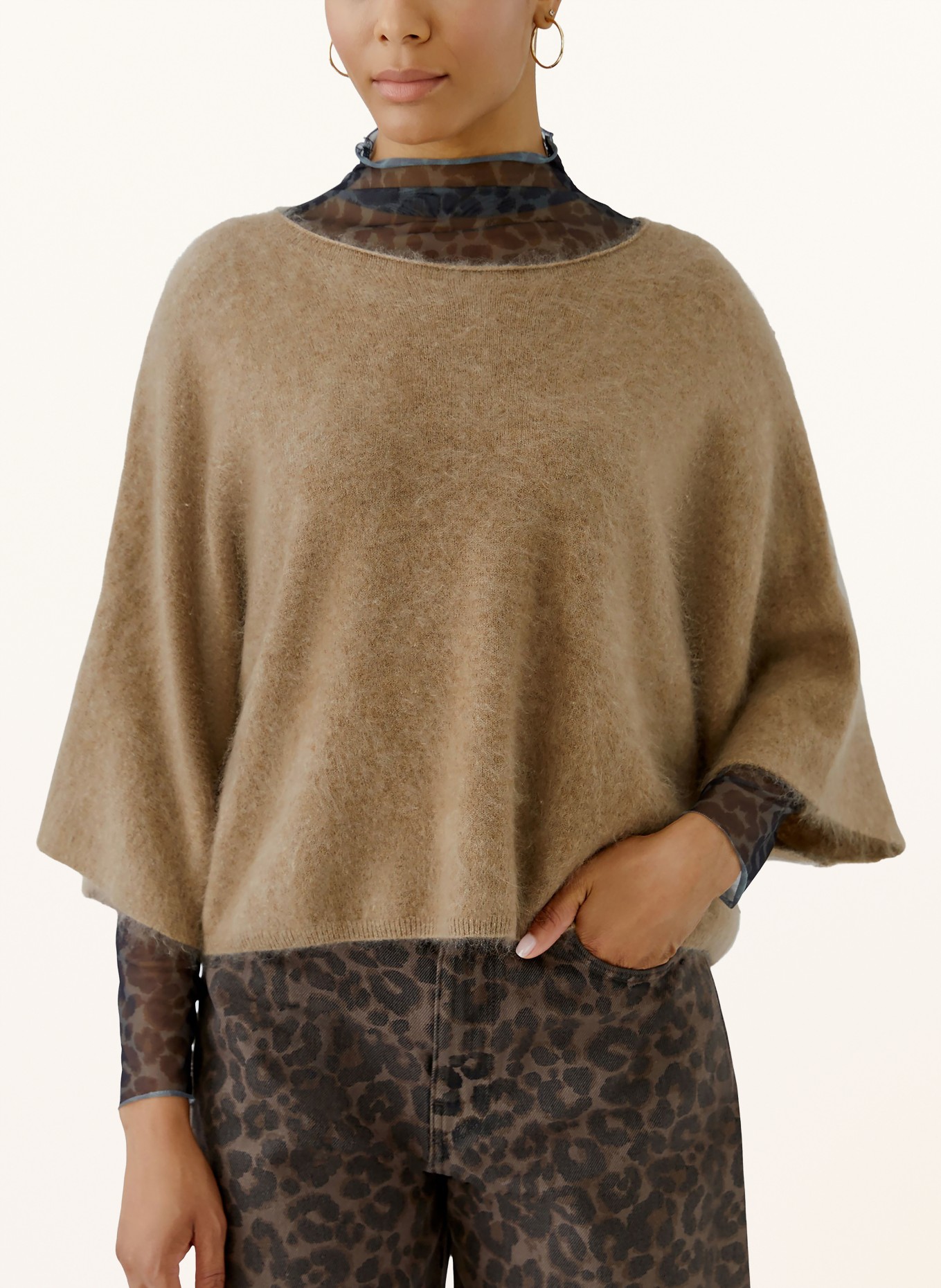 oui Pull en cachemire à manches 3/4: BEIGE
