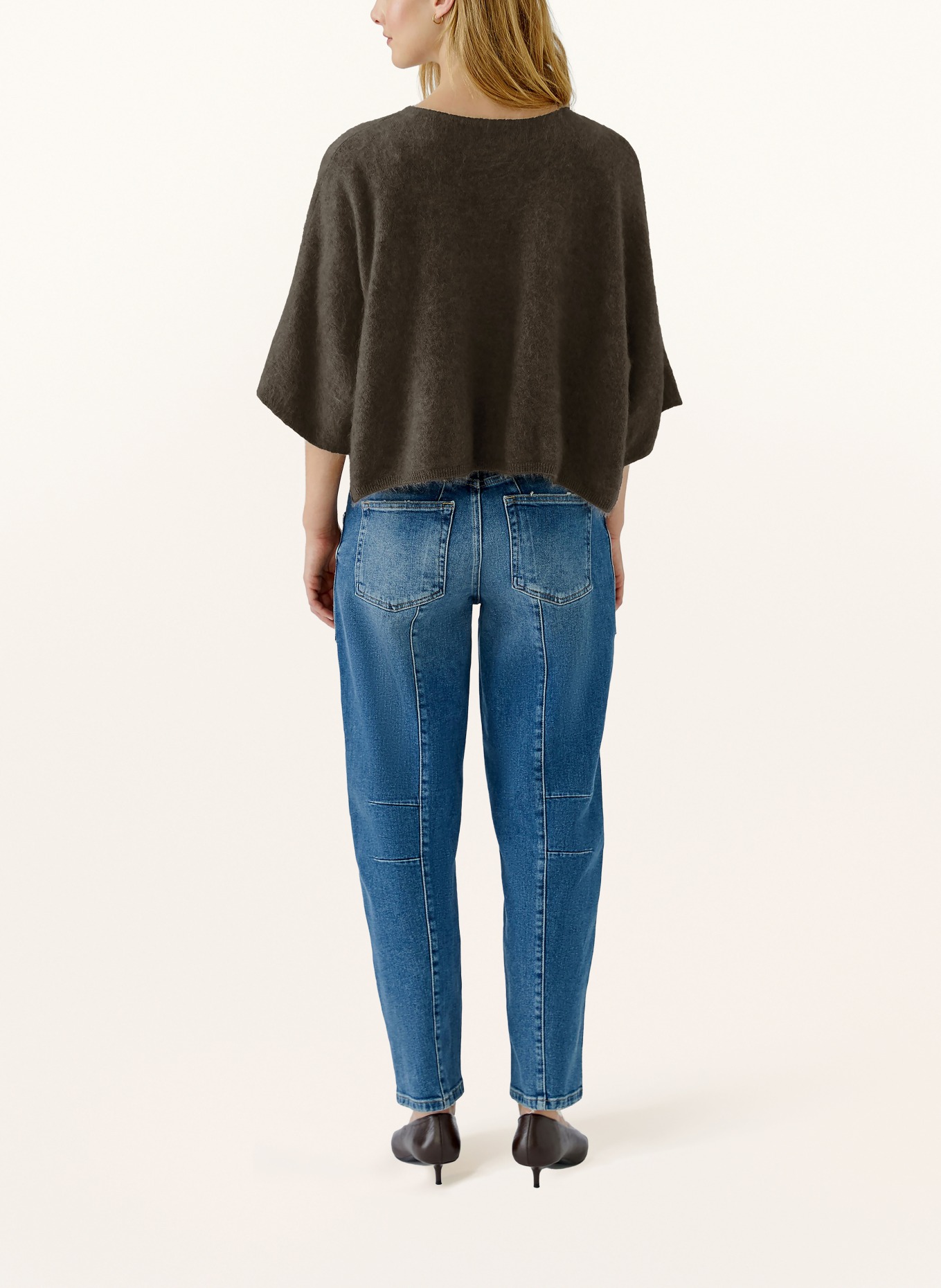 oui Pull en cachemire à manches 3/4: MARRON FONCÉ