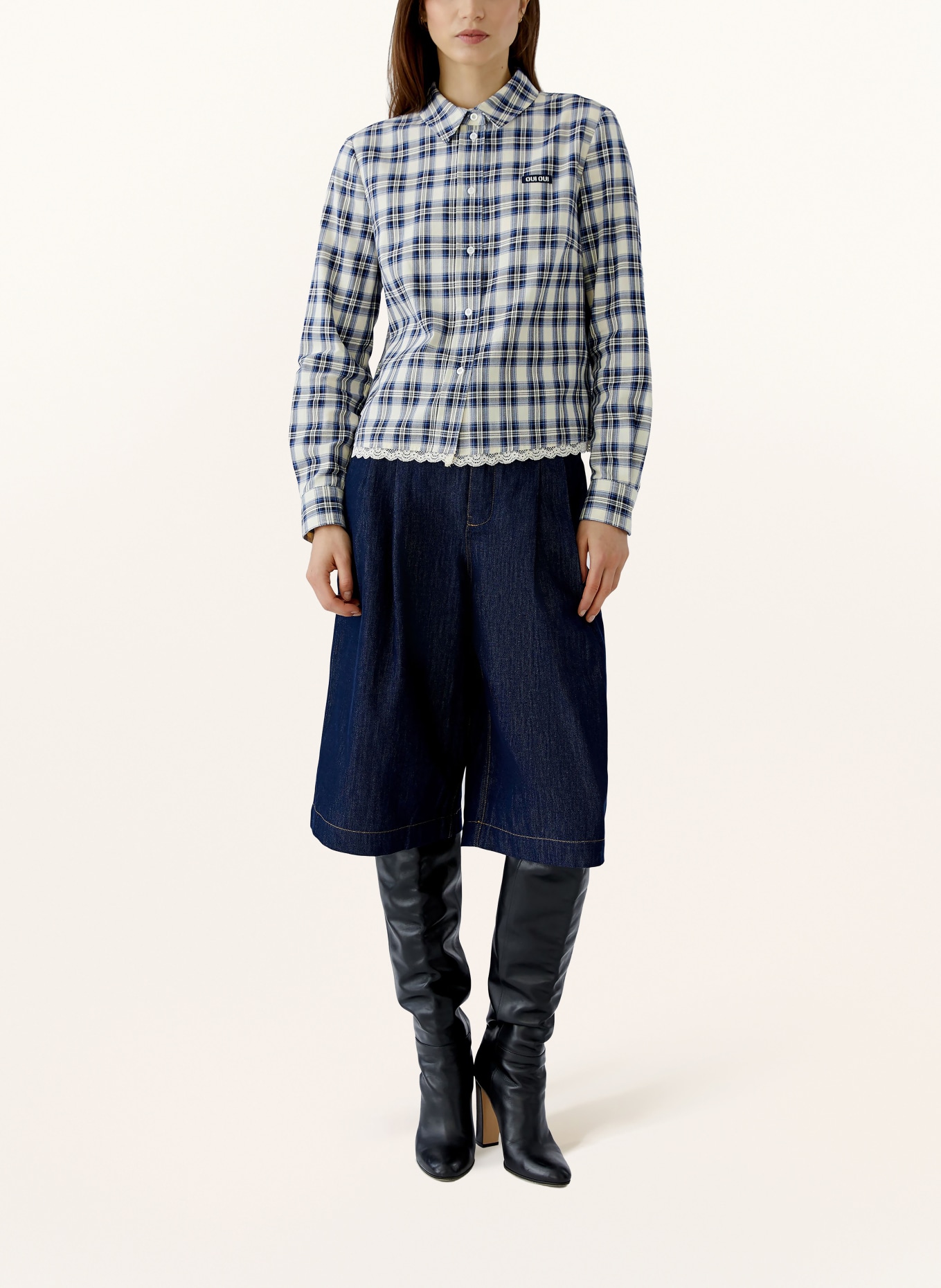 oui Overhemdblouse: BLAUW / CRÈME / ZWART