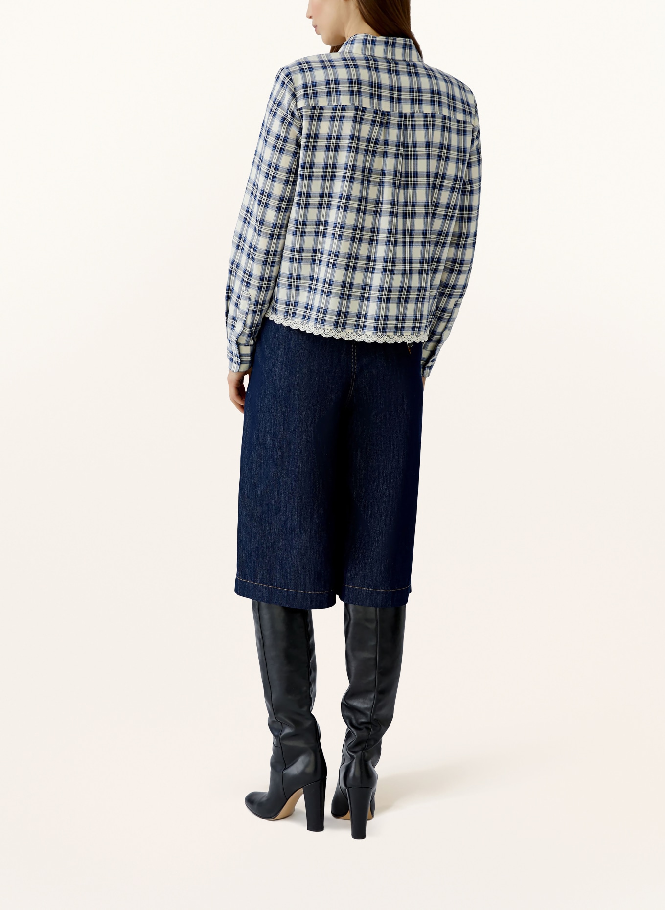 oui Overhemdblouse: BLAUW / CRÈME / ZWART