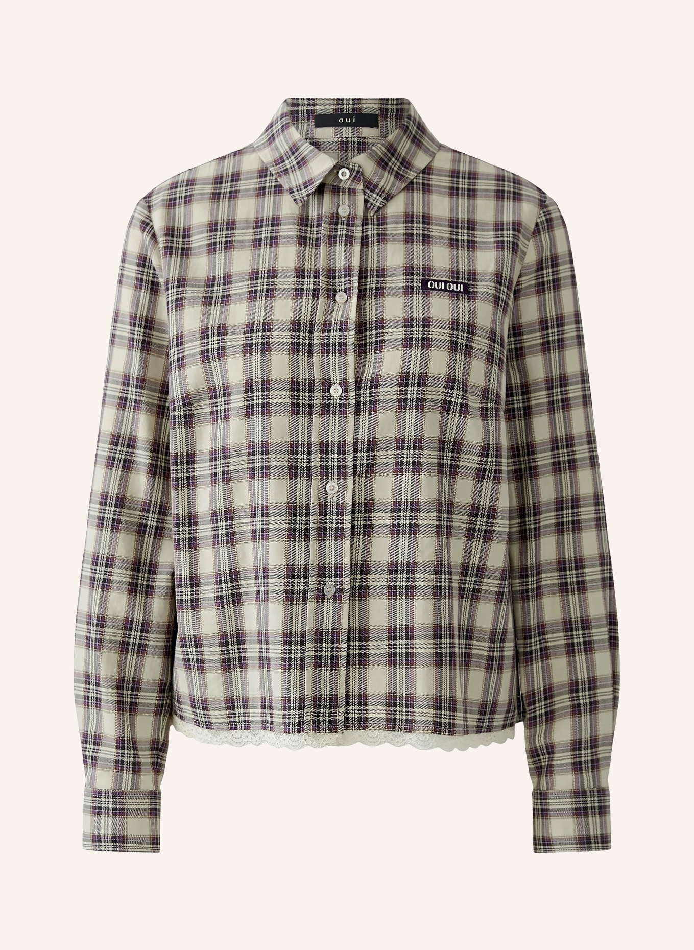 oui Overhemdblouse: CRÈME / MARRON FONCÉ / PAARS