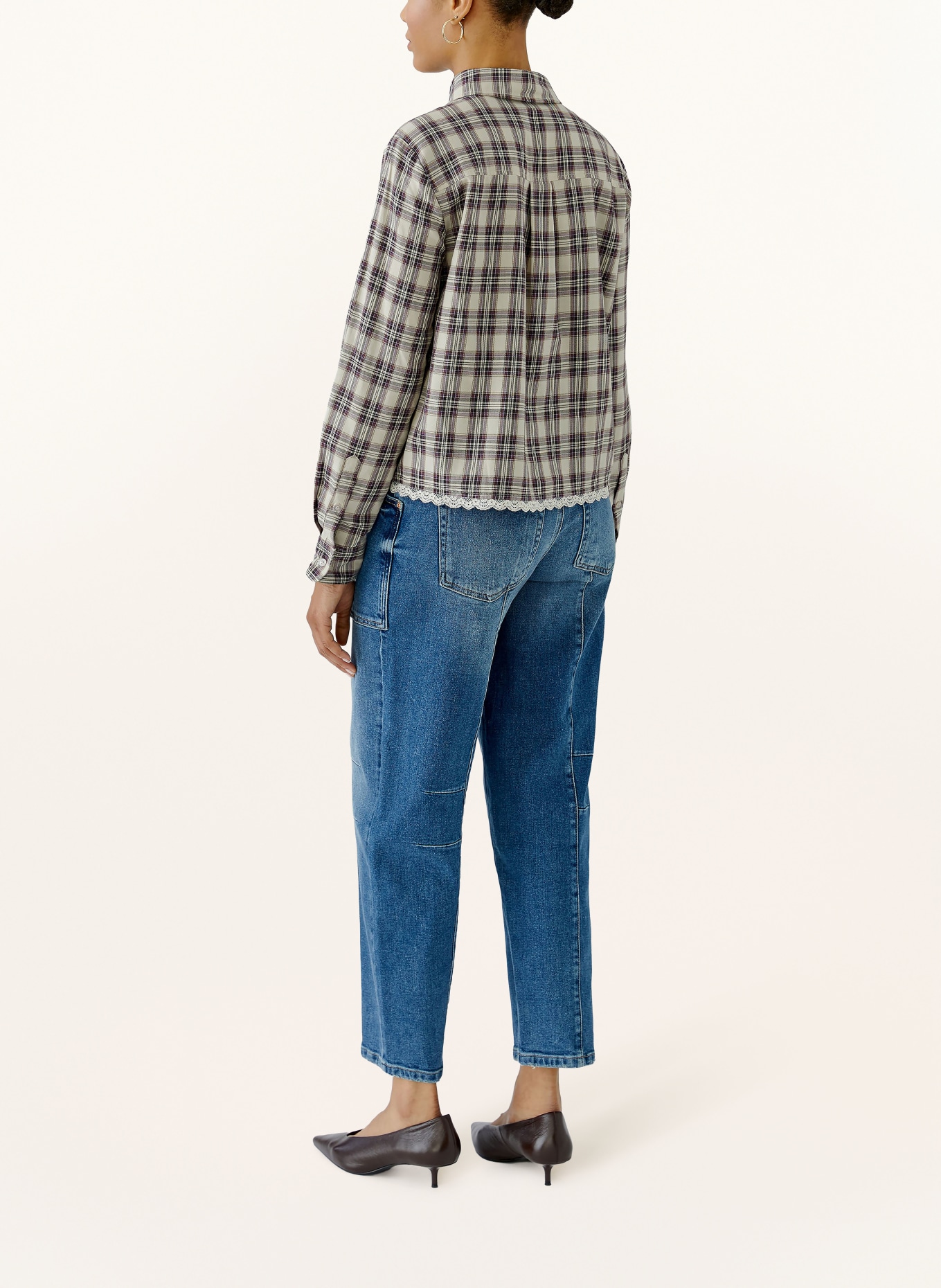 oui Overhemdblouse: CRÈME / MARRON FONCÉ / PAARS
