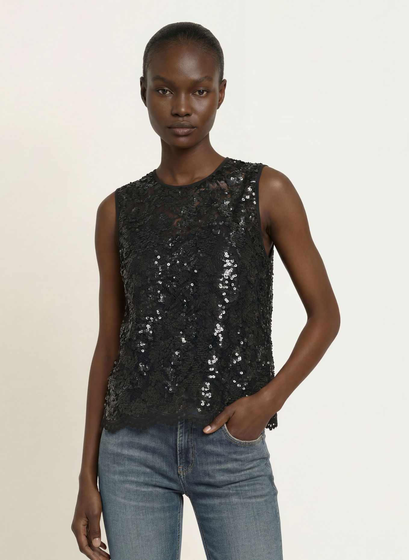 Princess GOES HOLLYWOOD Top en dentelle avec des paillettes: NOIR
