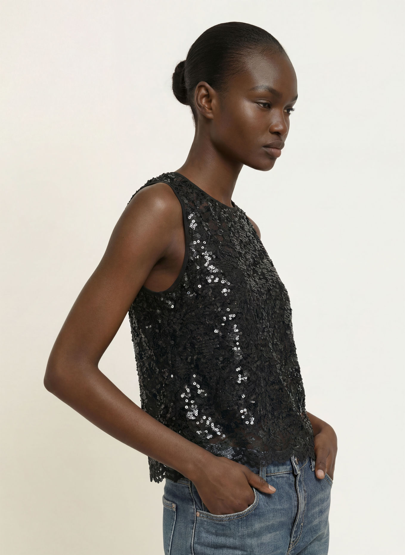 Princess GOES HOLLYWOOD Top en dentelle avec des paillettes: NOIR