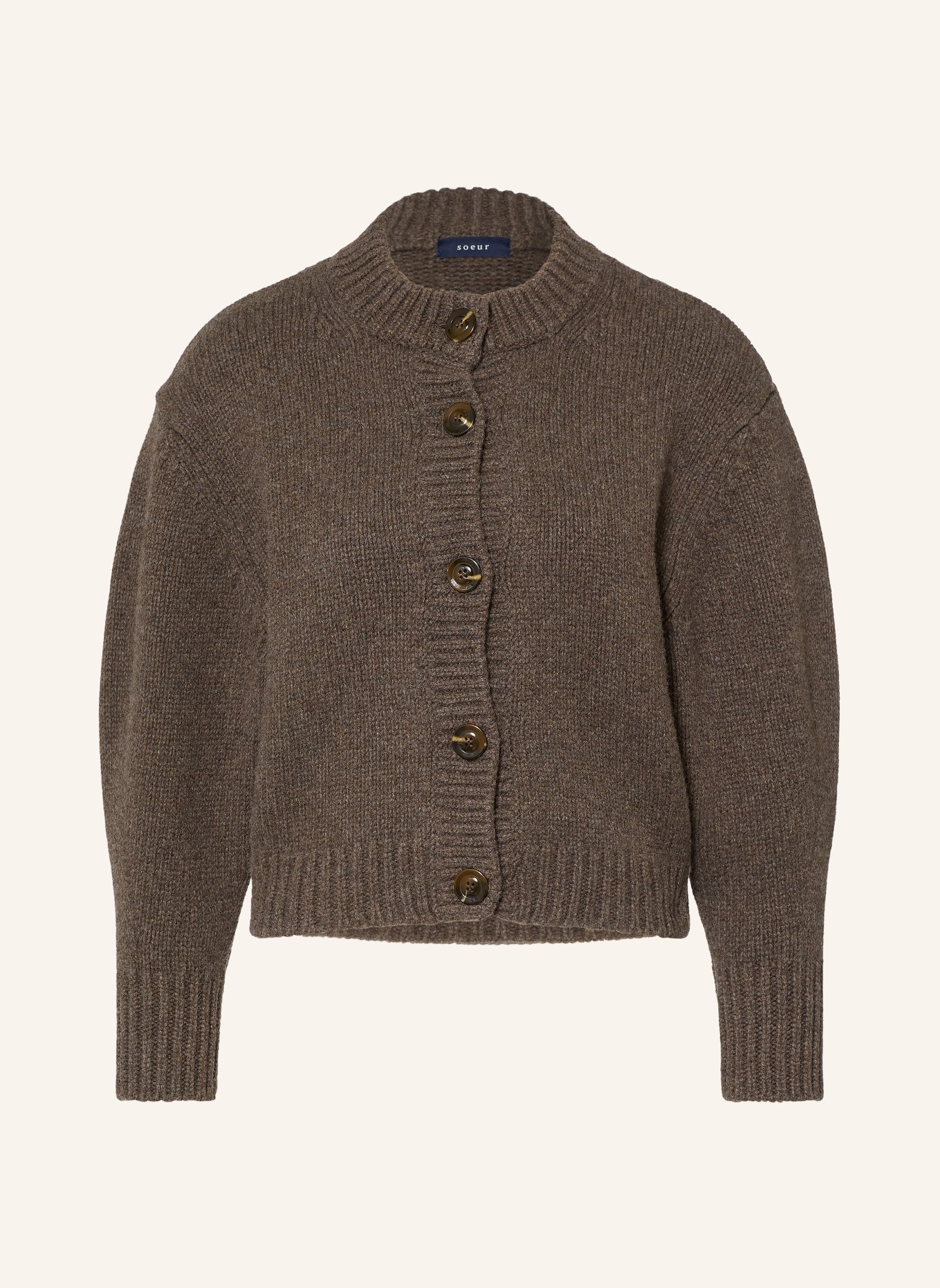 soeur LEONARD Cardigan with 3/4-Length Sleeves: DARK BROWN