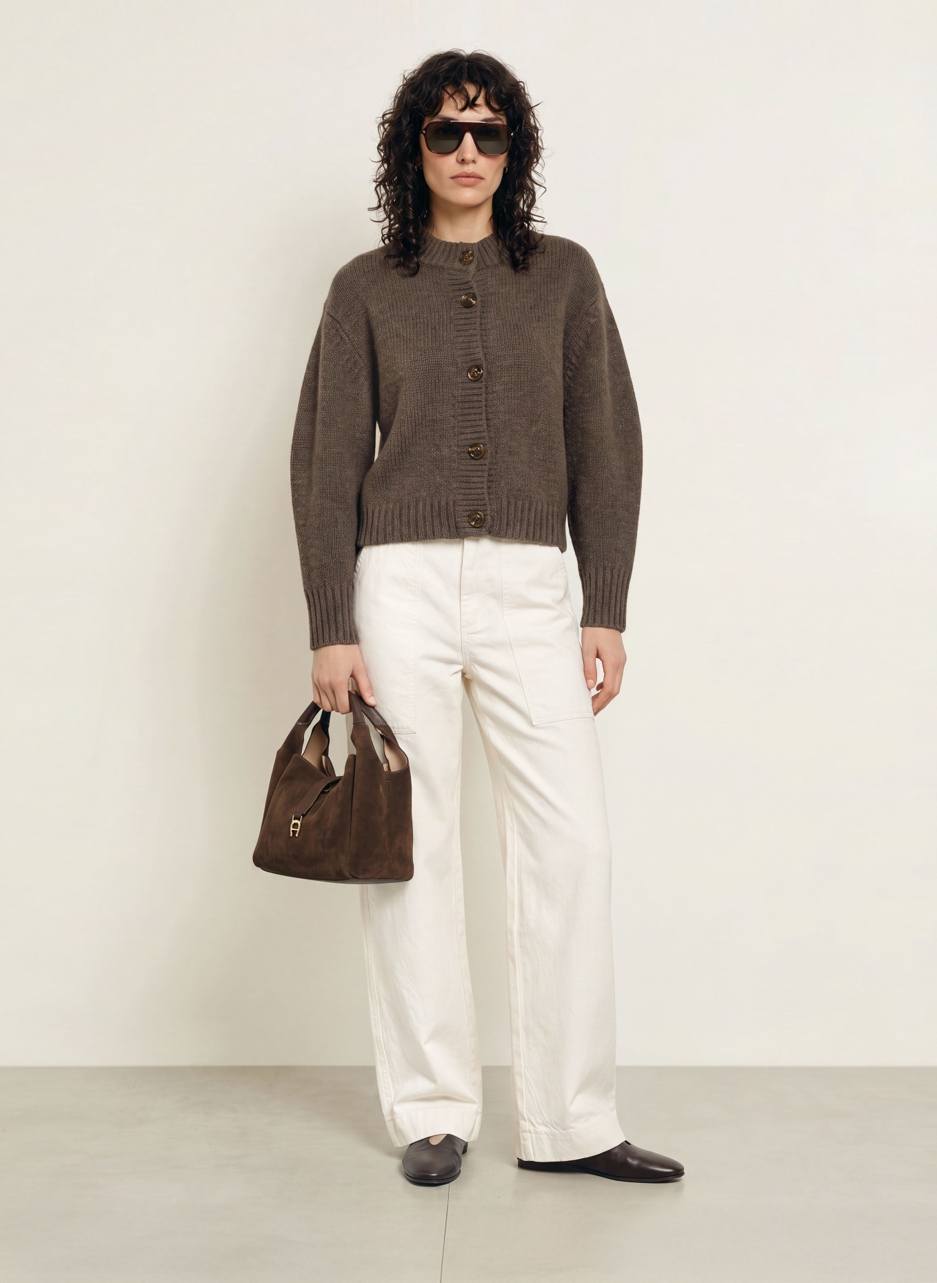 soeur LEONARD Cardigan with 3/4-Length Sleeves: DARK BROWN