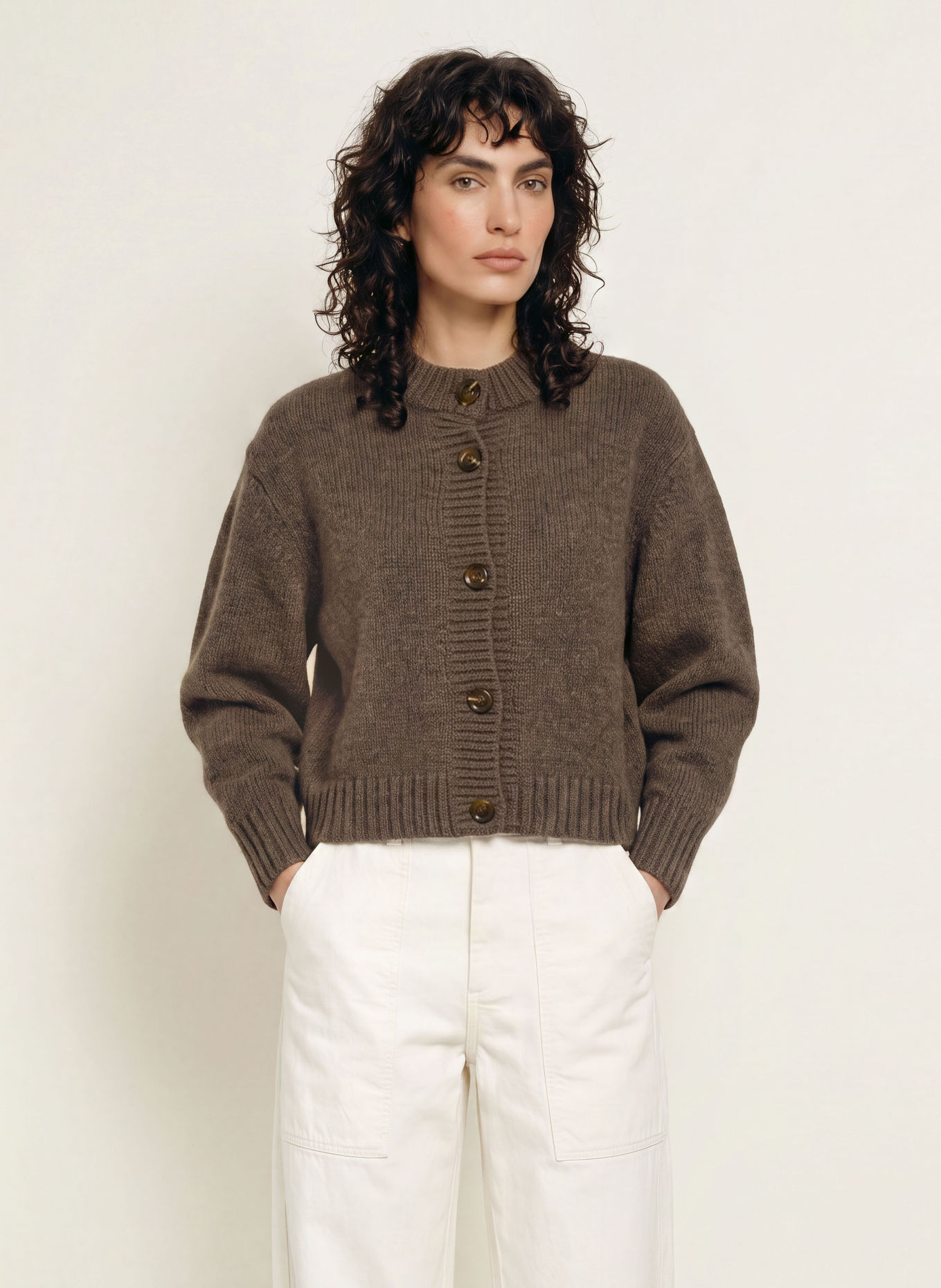 soeur LEONARD Cardigan with 3/4-Length Sleeves: DARK BROWN