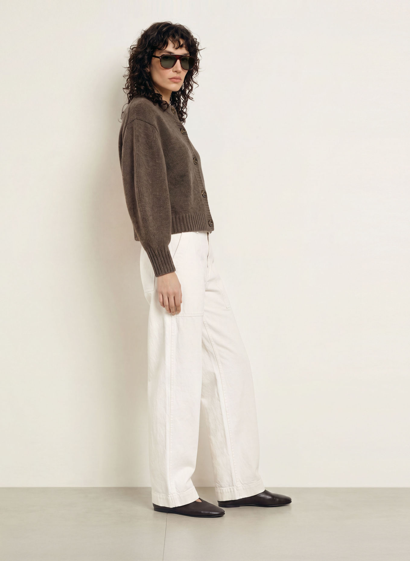 soeur LEONARD Cardigan with 3/4-Length Sleeves: DARK BROWN