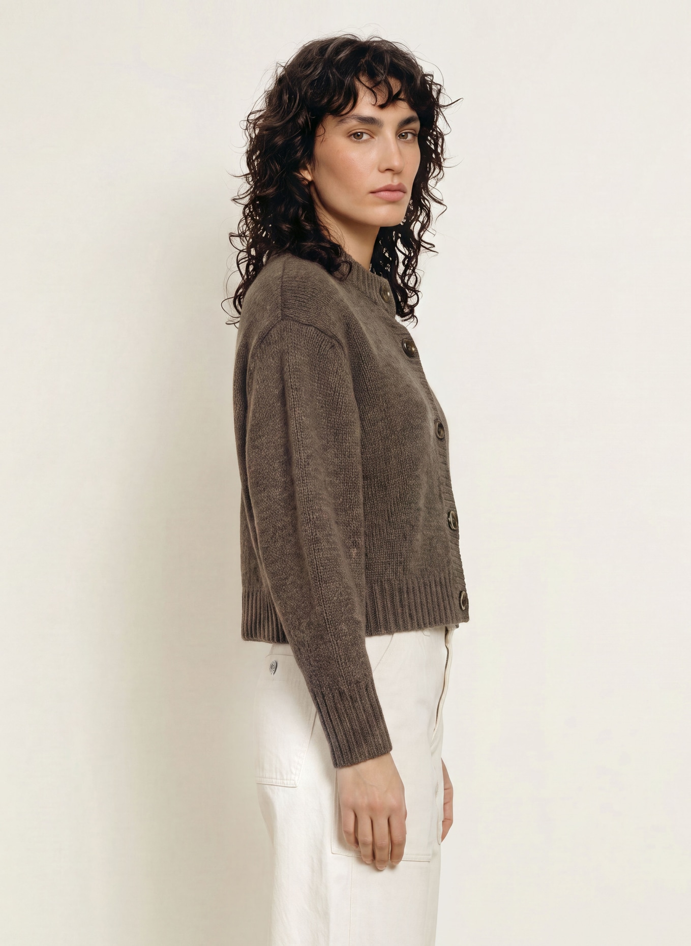 soeur LEONARD Cardigan with 3/4-Length Sleeves: DARK BROWN