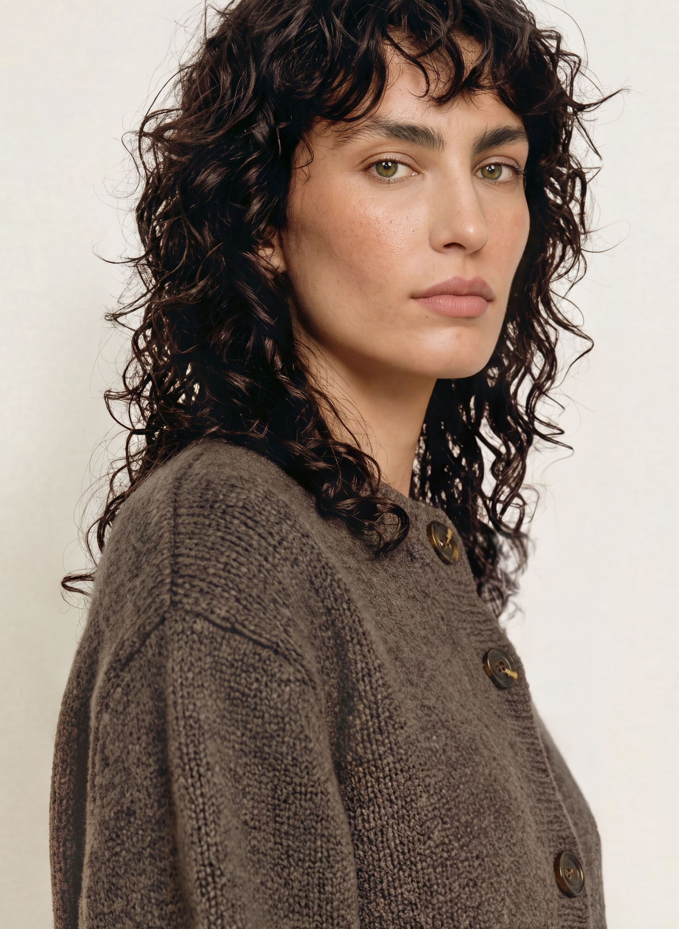 soeur LEONARD Cardigan with 3/4-Length Sleeves: DARK BROWN